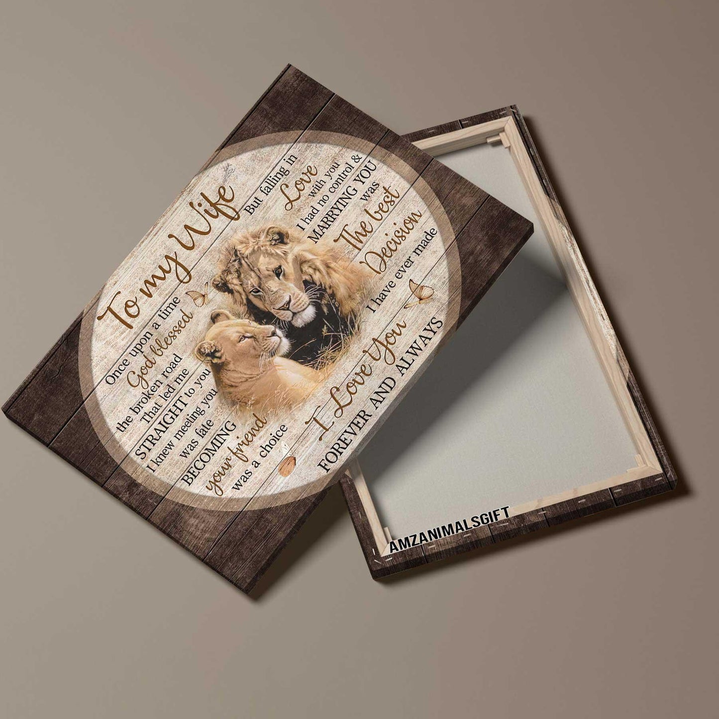 Couple Premium Wrapped Landscape Canvas - To My Wife, Lion Couple, Vintage Painting, I Love You Forever And Always - Perfect Gift For Couple, Spouse - Amzanimalsgift