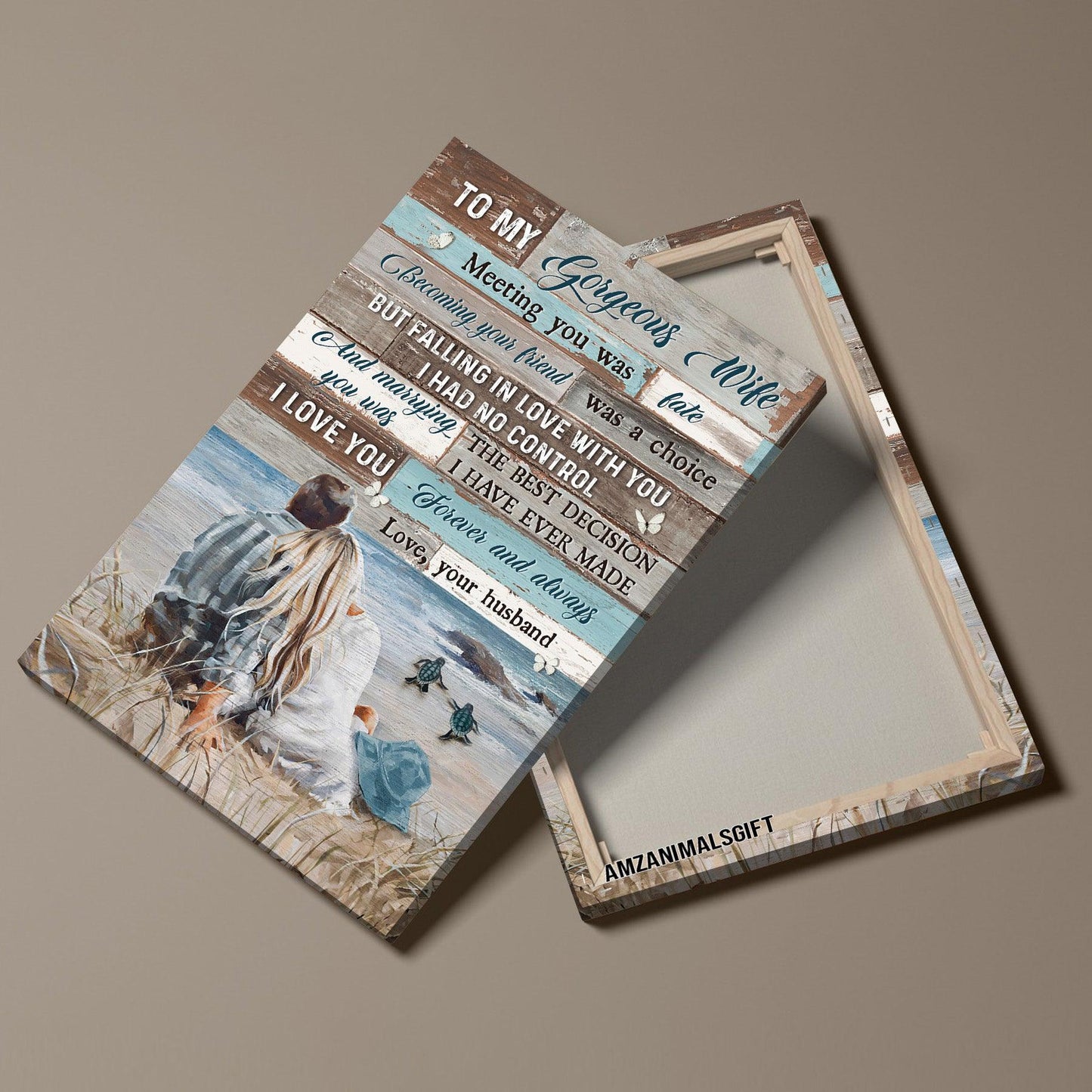 Couple Premium Wrapped Portrait Canvas - To My Wife, Couple Drawing, Ocean View, I Love You Forever And Always - Perfect Gift For Wife, Couple, Spouse - Amzanimalsgift