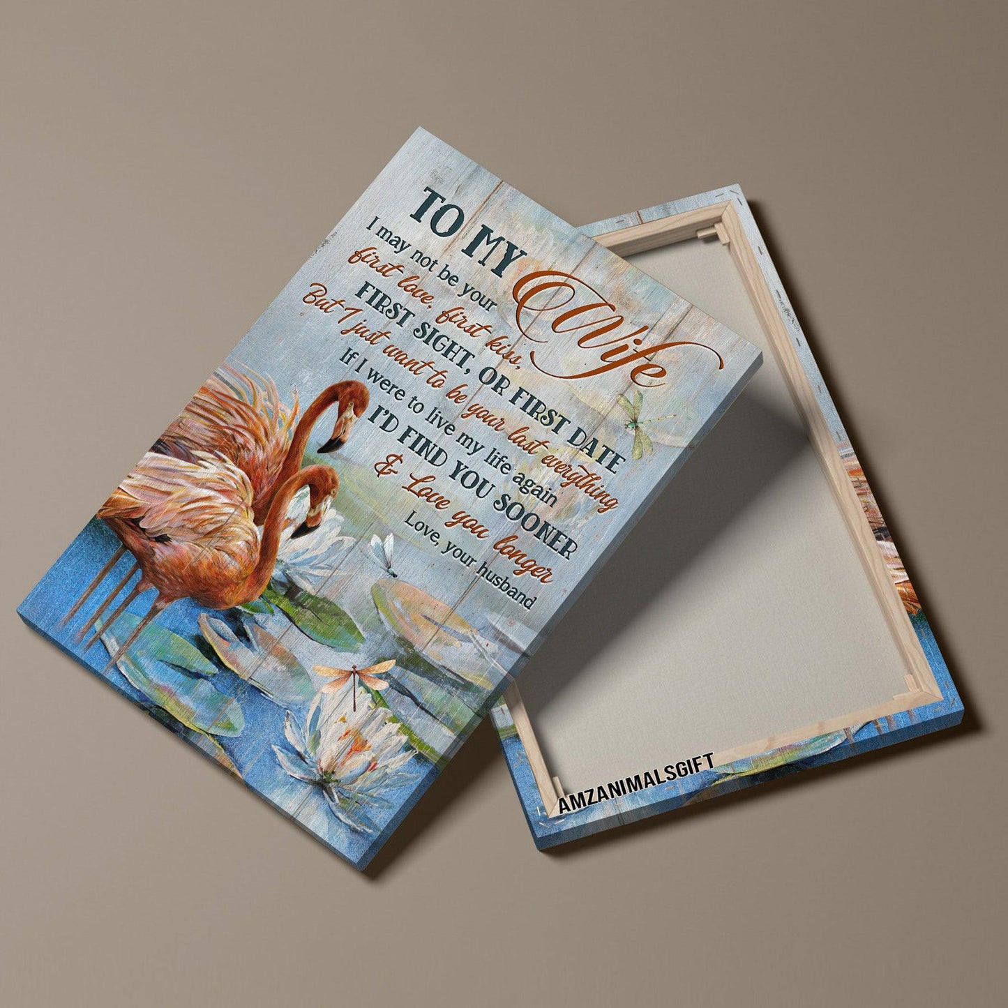 Couple Premium Wrapped Portrait Canvas - To My Wife, Pretty Flamingo, Lotus Painting, I'd Find You Sooner - Perfect Gift For Wife, Spouse - Amzanimalsgift