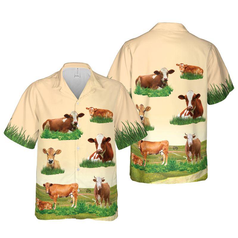 Cow Aloha Hawaiian Shirts For Summer - Cow Farm Art Hawaiian Set Vacation Outfits For Men Women - Gift For Cow Lovers, Farmers, Friend - Amzanimalsgift