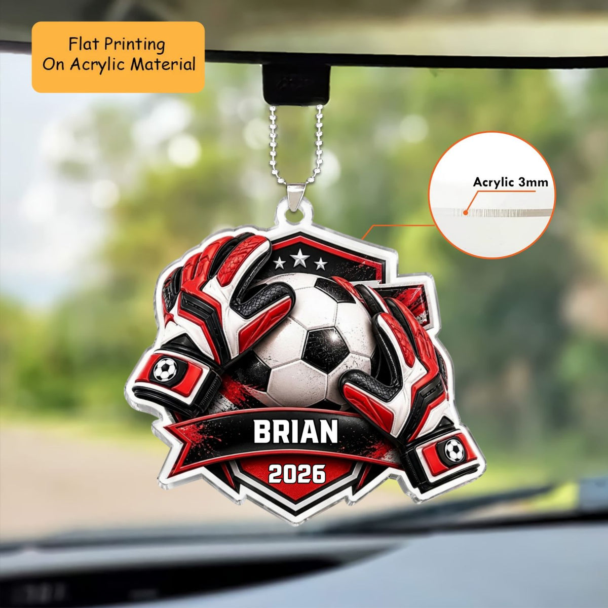 Personalized Soccer Christmas Flat Printed Acrylic Ornament, Soccer Ball And Gloves, Custom Ornament Christmas Gift, Keychain Soccer, Car Ornament Soccer