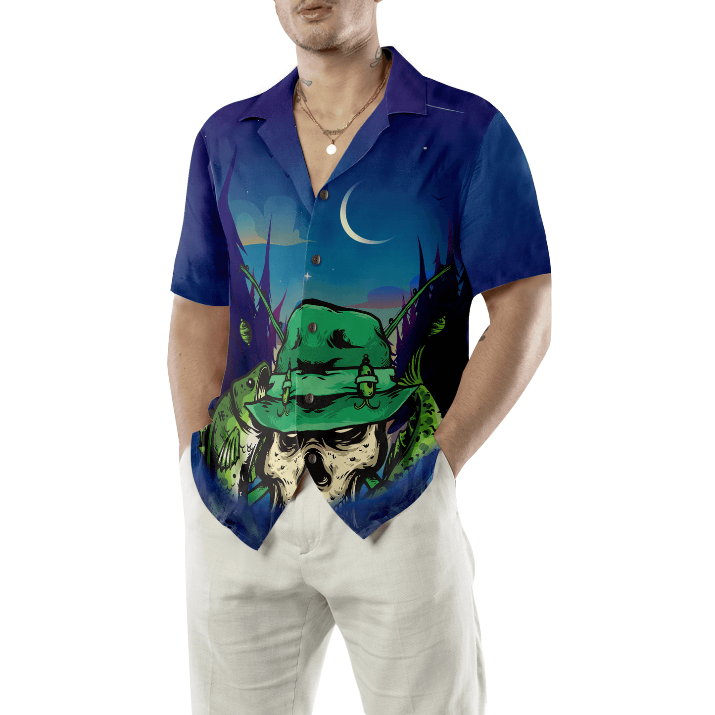 Creepy Skull Go Fishing Hawaiian Shirt, Colorful Summer Aloha Shirt For Men Women, Perfect Gift For Friend, Team, Family, Fishing Apparel For Fisher - Amzanimalsgift