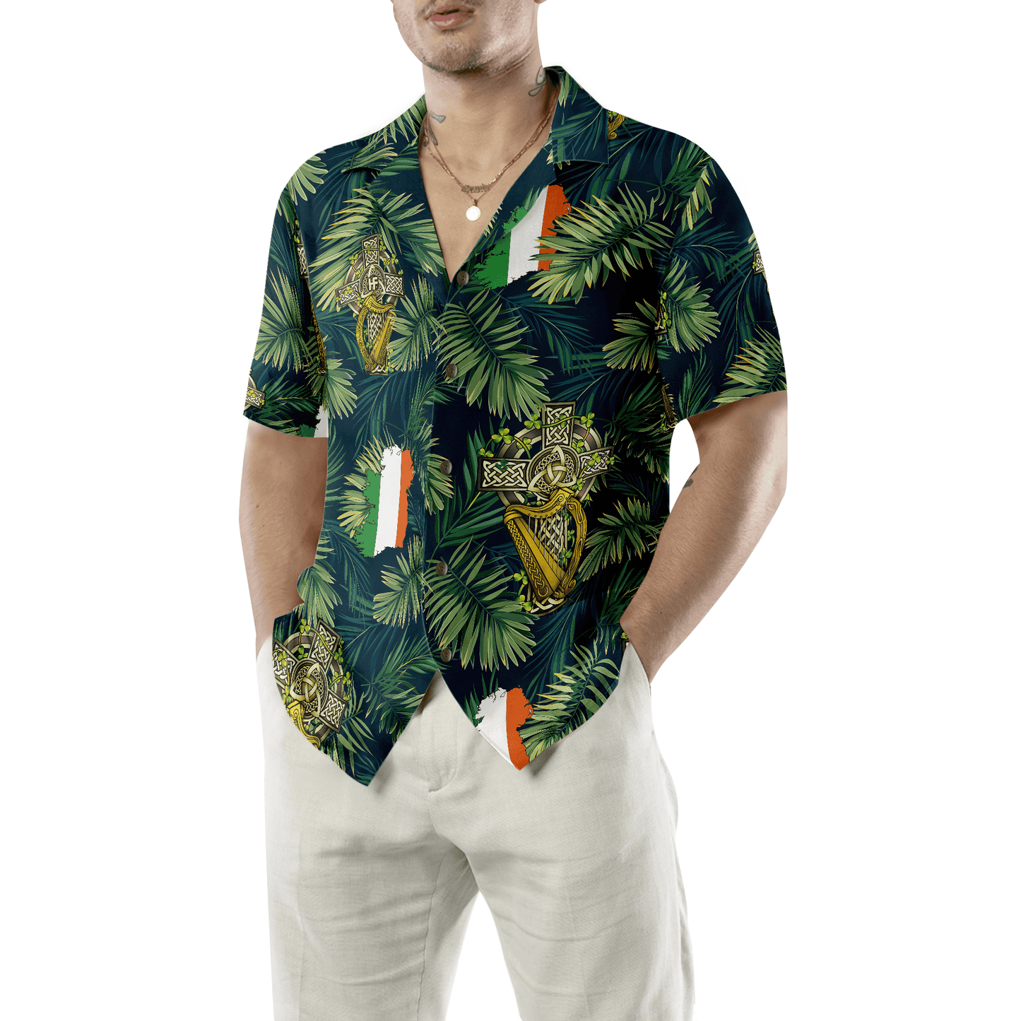 Cross Celtic Harp Pattern Irish Proud Hawaiian Shirt, Colorful Summer Aloha Shirts For Men Women, Perfect Gift For Husband, Wife, Patrick's Day - Amzanimalsgift
