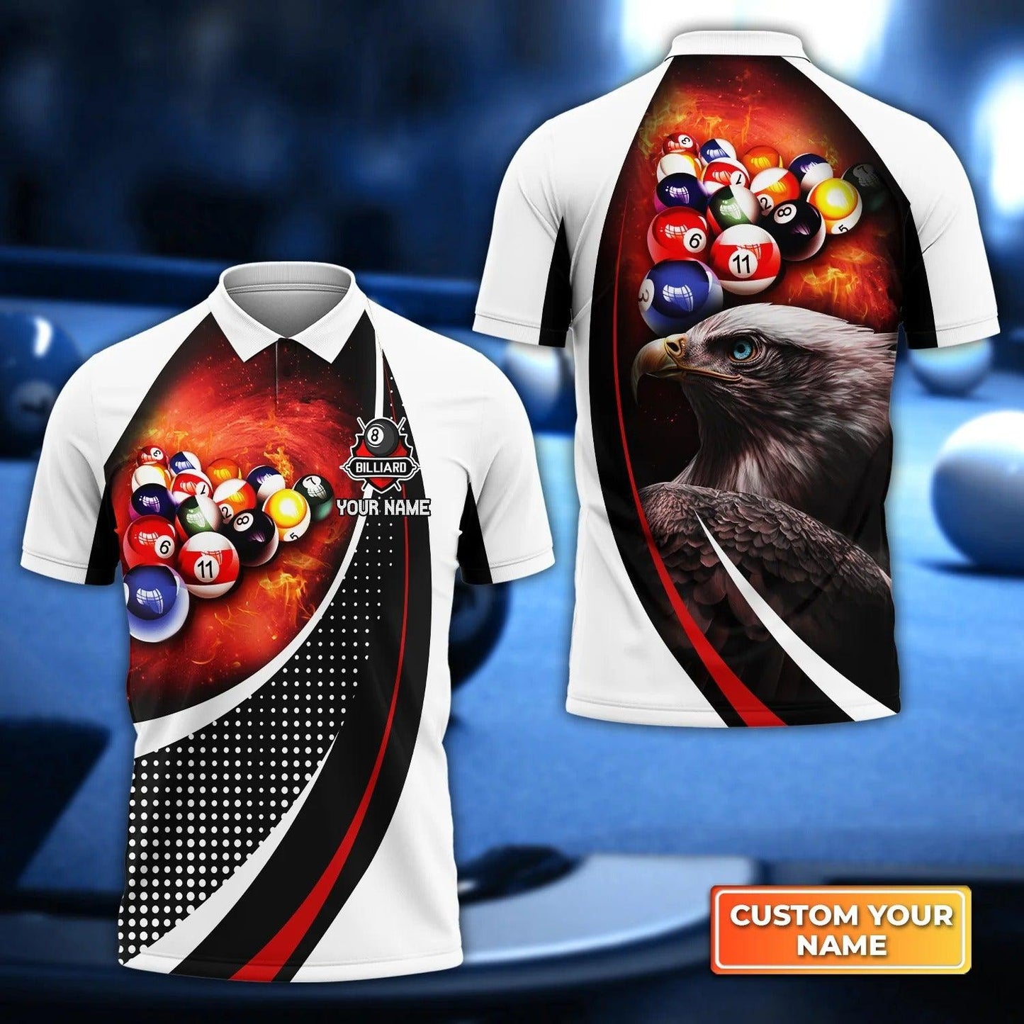 Custom Billiard Men Polo Shirt - American Eagle Billiard Team Pool 8 Ball Personalized Name Polo Shirt, Perfect Billiard Polo Shirt For Men - Amzanimalsgift