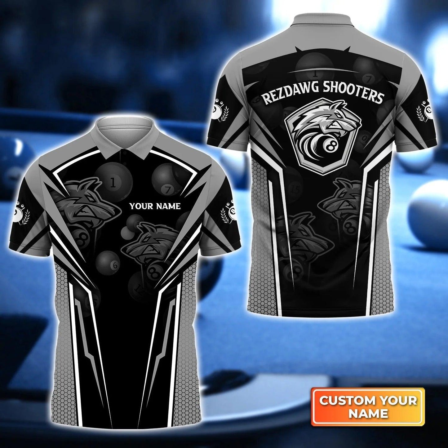 Custom Billiard Men Polo Shirt - Rezdawg Shooters Wolf Billiard Team Personalized Name Polo Shirt, Perfect Billiard Polo Shirt For Men - Amzanimalsgift