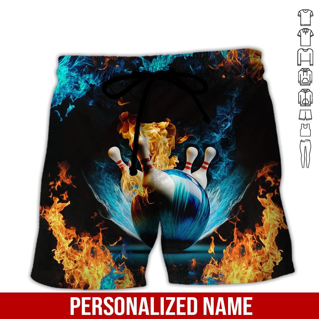 Custom Bowling Aloha Hawaiian Shirt - Blue Fire Bowling Ball Pattern Personalized Name Hawaiian Shirt For Men & Women, Bowling Lover - Amzanimalsgift
