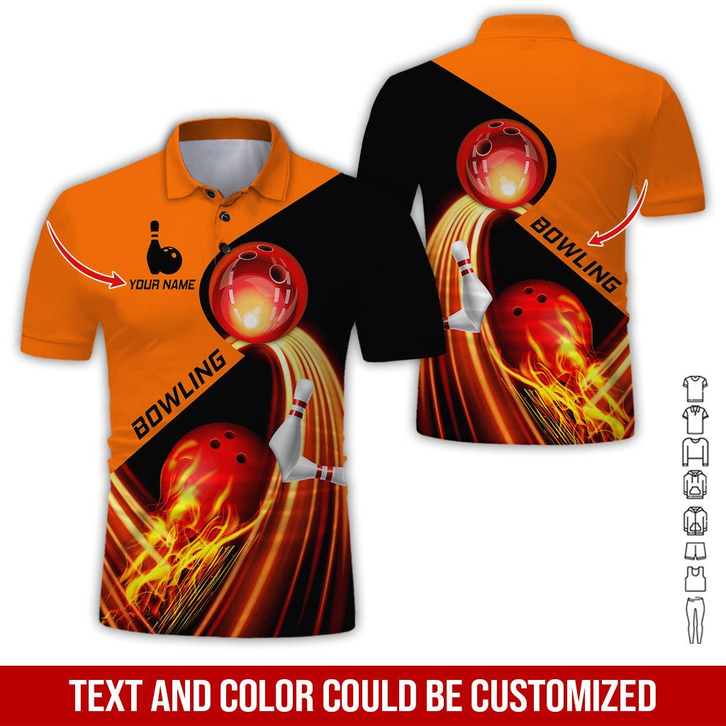 Custom Bowling Men Polo Shirt - Amazing Red Fire Bowling Ball Personalized Name Polo Shirt - Perfect Bowling Gift For Men, Bowling Lover - Amzanimalsgift