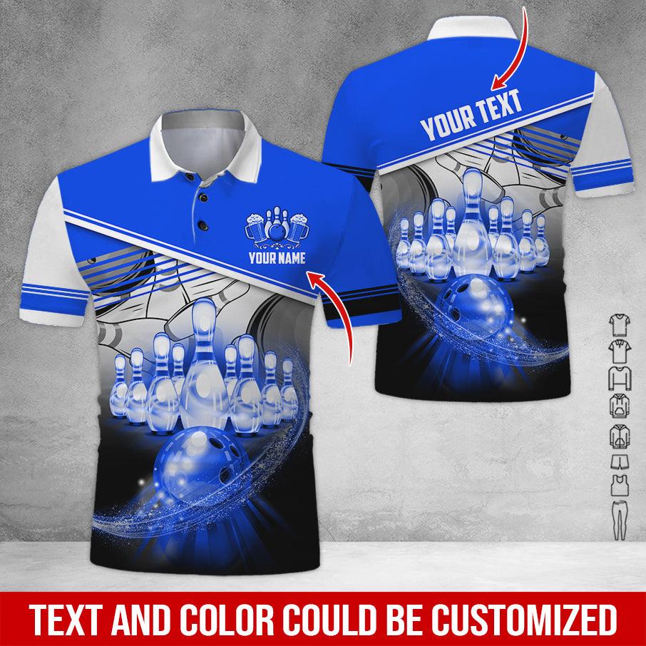Custom Bowling Men Polo Shirt - Cool Bowling Ball Pattern And Beer Personalized Name Polo Shirt - Perfect Bowling Gift For Men, Bowling Lover - Amzanimalsgift