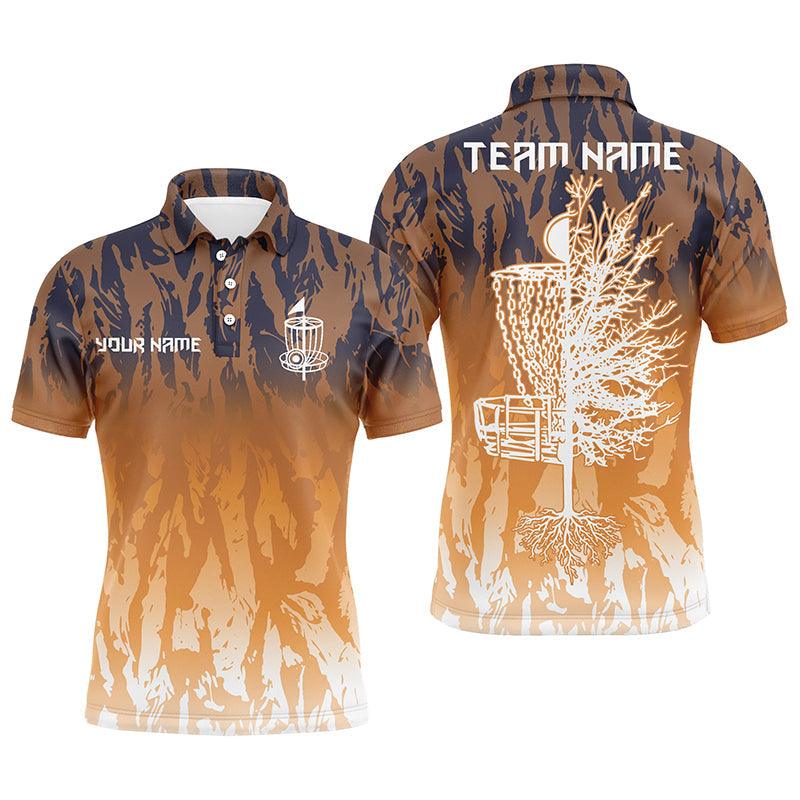 Custom Disc Golf Men Polo Shirt - Custom Name Orange Camo Disc Golf Basket Apparel - Personalized Gift For Disc Golf Lover, Male, Husband, Team - Amzanimalsgift