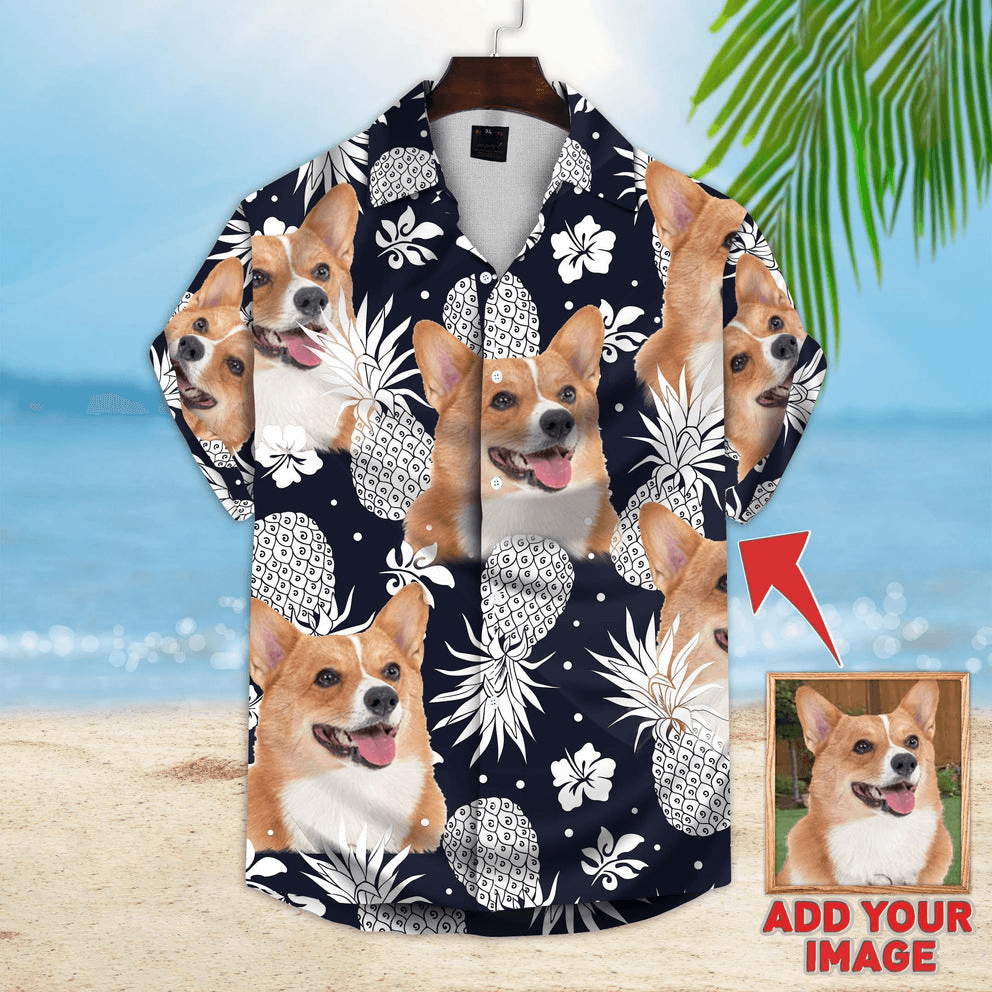 Custom Dog Face Hawaiian Shirt - Pineapple Pattern Dark Navy Color Aloha Hawaiian Shirt- Personalized Hawaiian Shirt For Men & Women, Pet Lovers - Amzanimalsgift