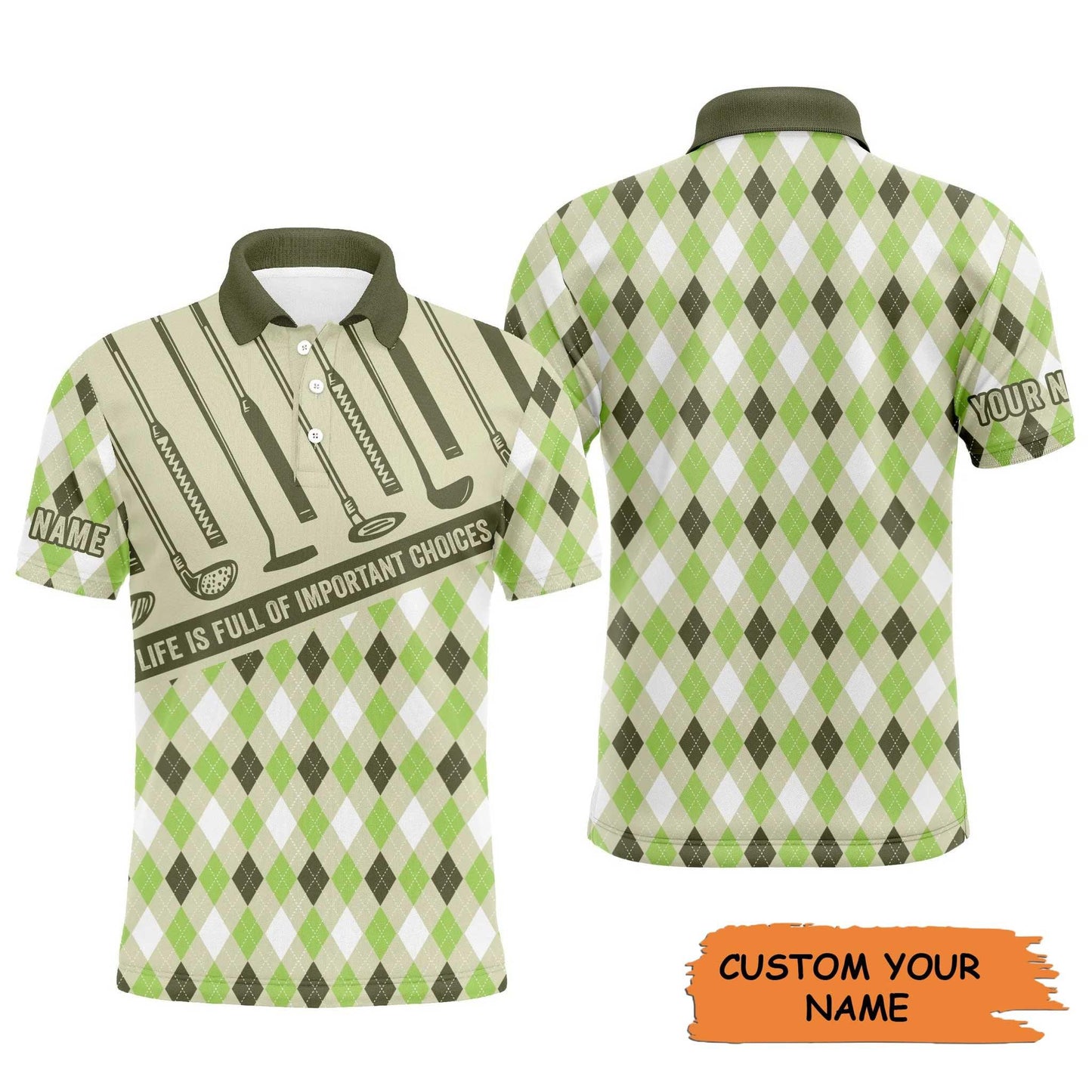 Custom Golf Men Polo Shirt - Argyle Pattern Custom Name Apparel, Life Is Full Of Important Choices Men Golf Polo Shirt - Perfect Polo Shirt For Men - Amzanimalsgift