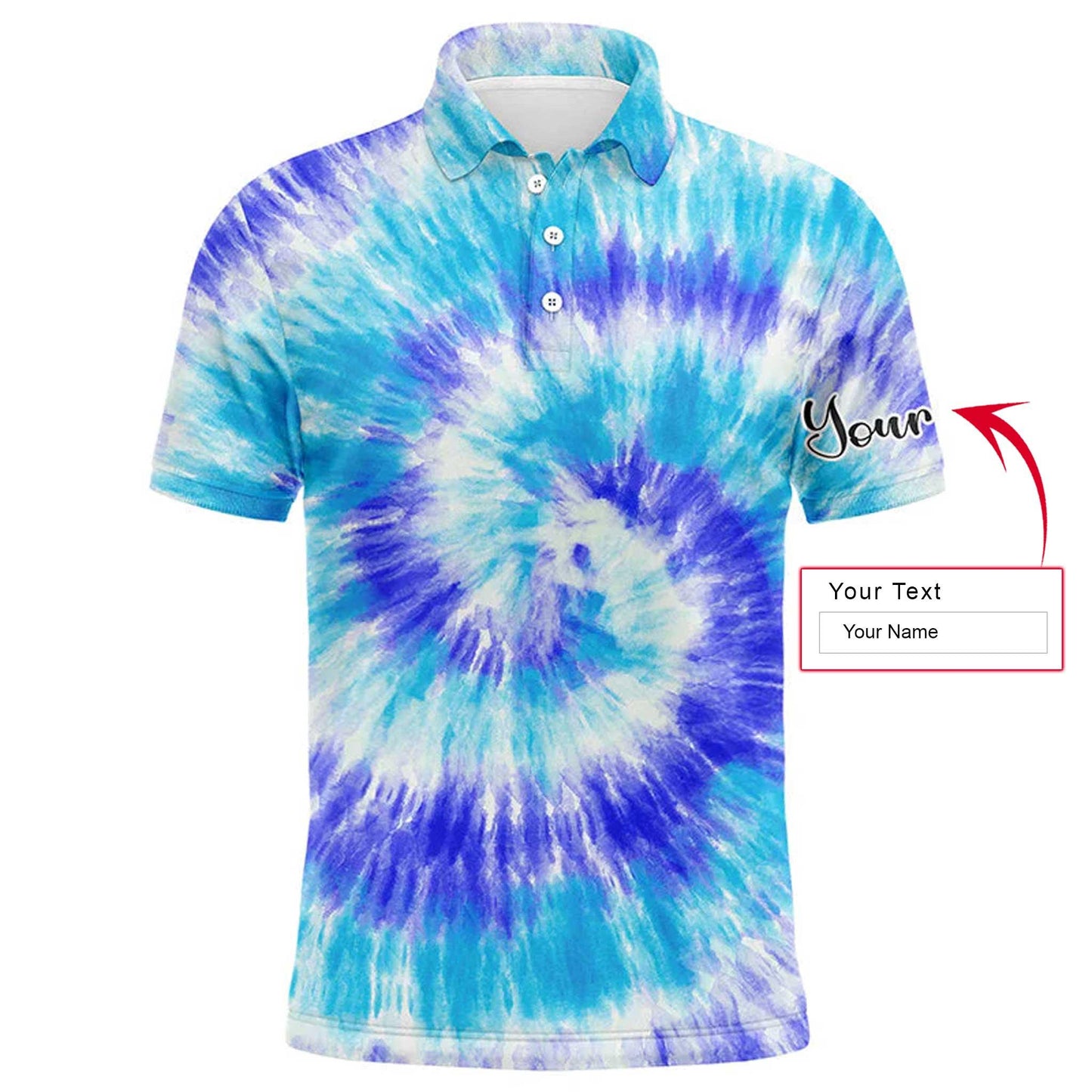 Custom Golf Men Polo Shirt - Blue Turquoise Tie Dye Background Custom Name Golf Men Polo Shirt - Perfect Polo Shirt For Men, Golfers - Amzanimalsgift