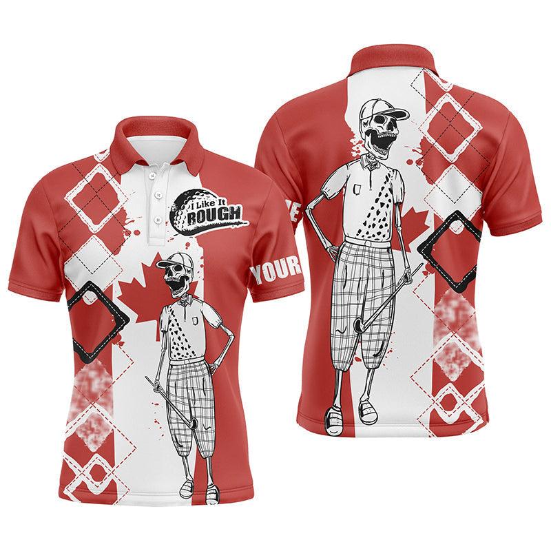 Custom Golf Men Polo Shirt - Canada Flag Custom Name Apparel - Skull I Like It Rough Men Golf Polo Shirt - Perfect Polo Shirt For Men, Golfers - Amzanimalsgift