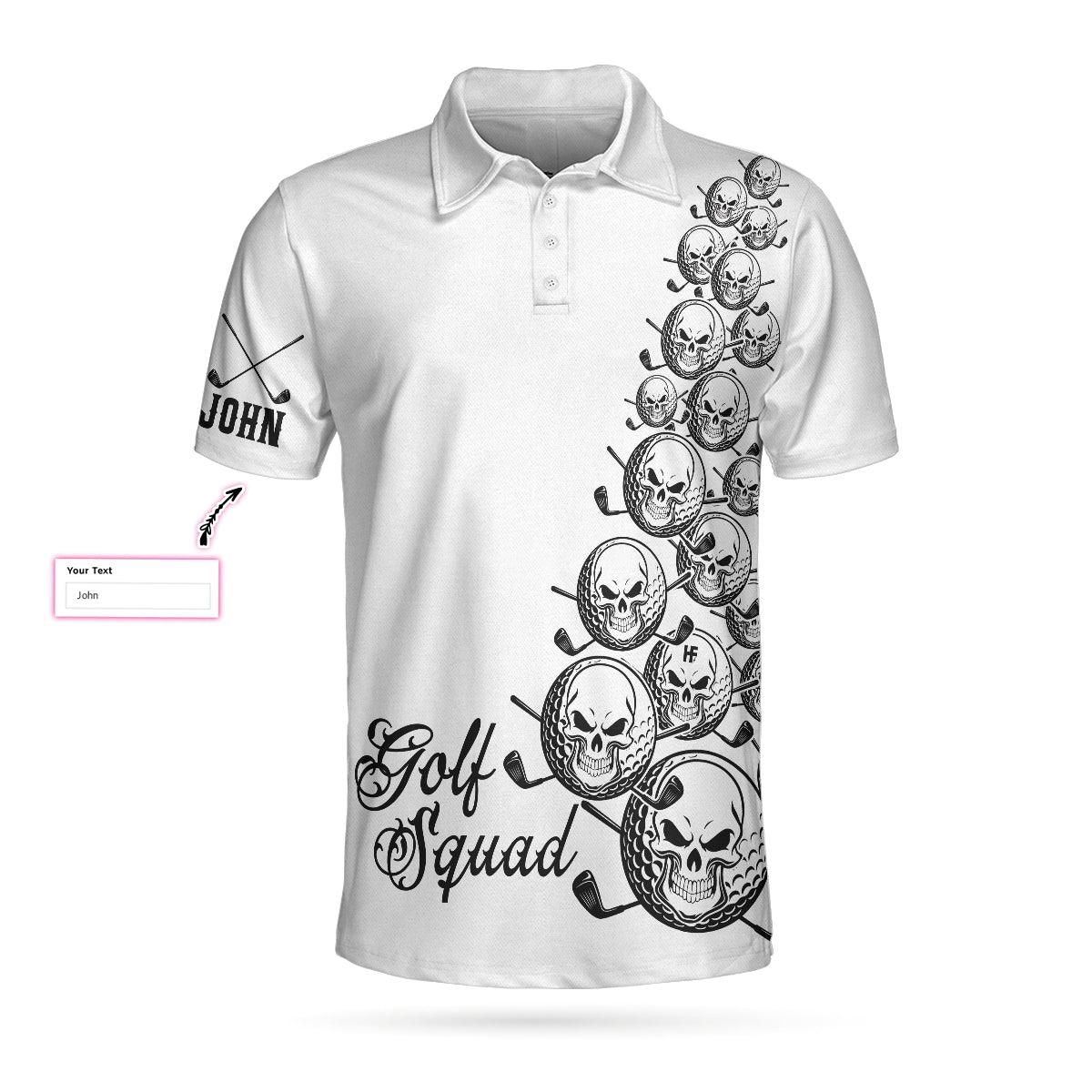 Custom Golf Men Polo Shirt - Skull Golfer Custom Name Polo Shirt, White Golf Squad Shirt, Personalized Golf Shirt For Men - Perfect Gift For Men - Amzanimalsgift