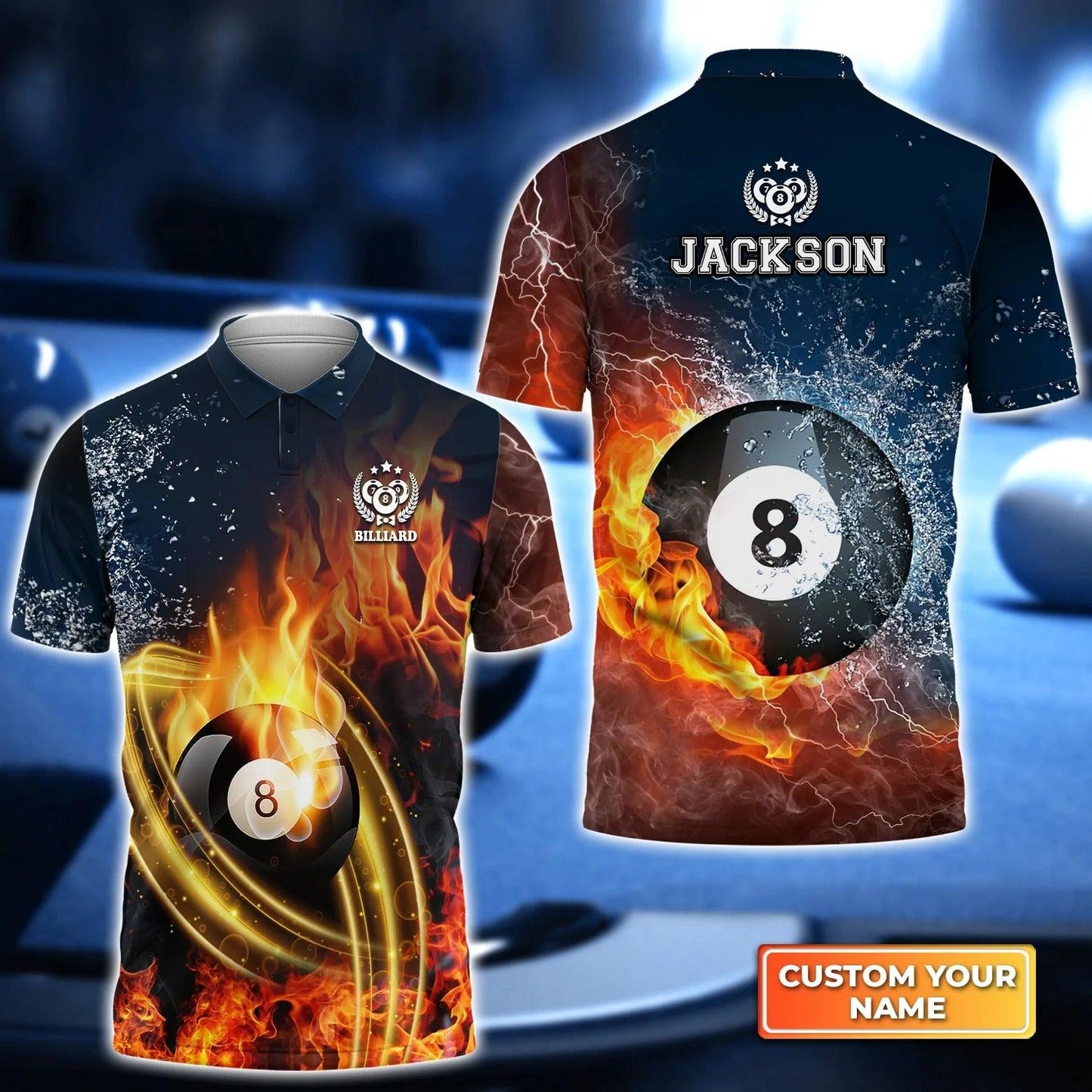 Custom Name Billiard Men Polo Shirt, Personalized Fire 8 Ball Pool Billiards Polo Shirts, Gift For Men, Billiard Lovers, Billiard Players - Amzanimalsgift