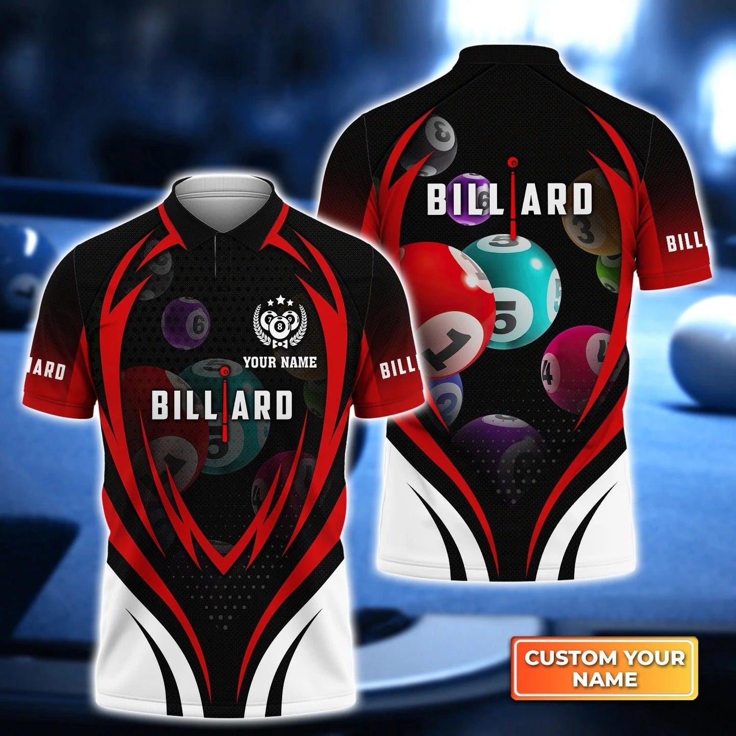 Custom Name Billiard Men Polo Shirt - Unisex Funny Personalized 8 Ball Pool Billiards Polo Shirts, Perfect Gift For Billiard Lovers, Billiard Players - Amzanimalsgift