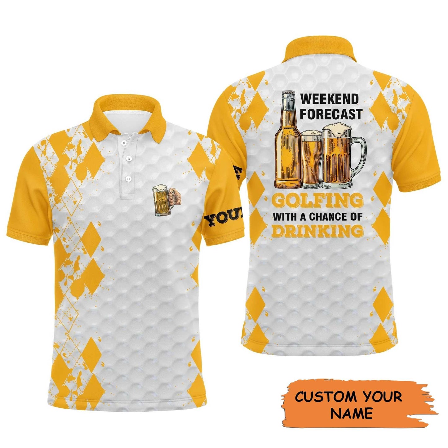 Custom Name Funny Beer Golf Men Polo Shirt - Personalized Gift For Golf Lover, Team, Golfer - Weekend Forecast Golfing With A Chance Of Drinking - Amzanimalsgift