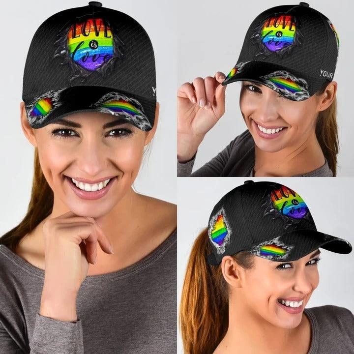Custom Name LGBT Cap, Personalized Name Pride Rainbow Love Is Love LGBT Cap Hat For Men And Women - Perfect LGBT Gift For Friend, LGBT Month - Amzanimalsgift