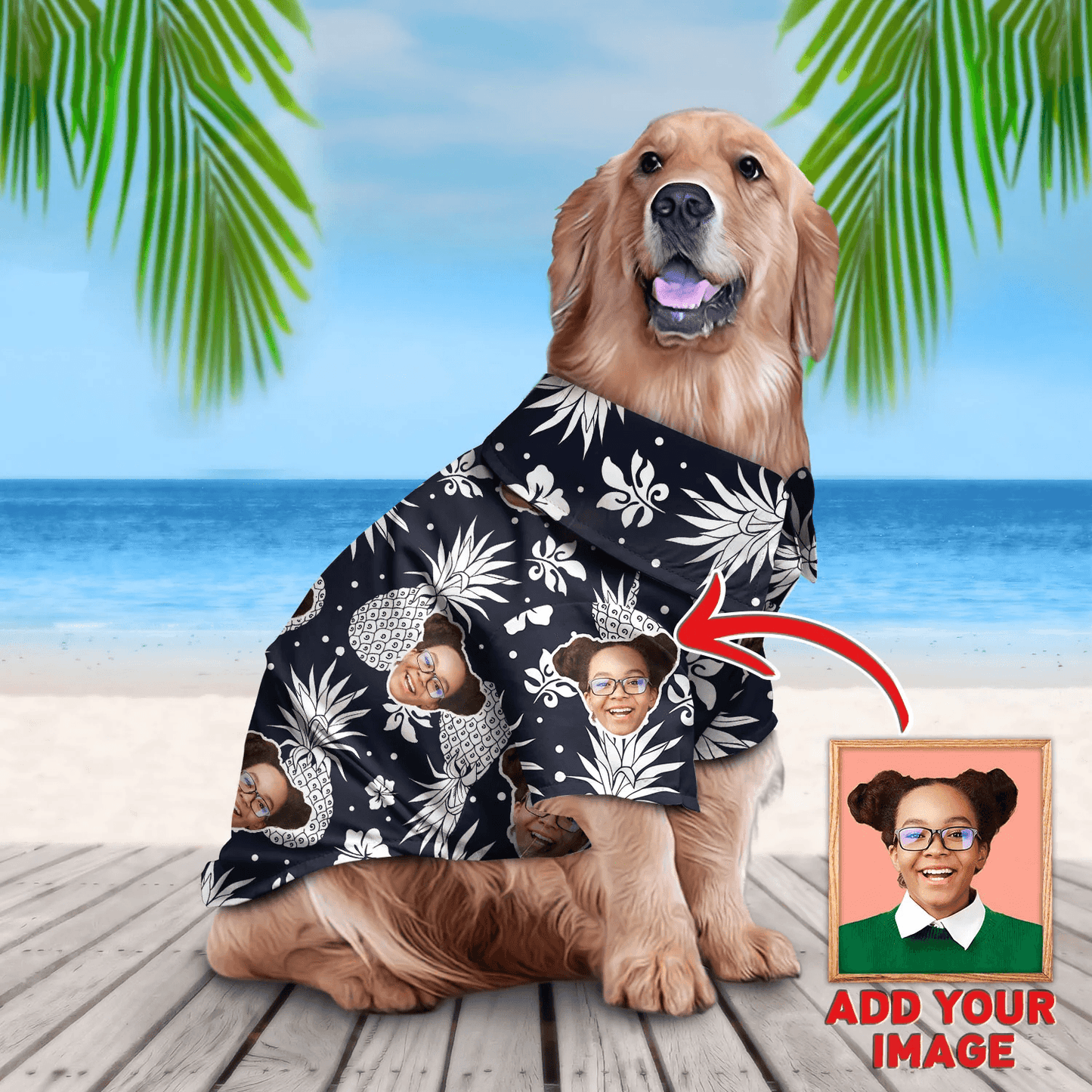 Custom Pet Dog Hawaiian shirt - Custom Photo Pet Dark Blue Pattern Personalized Hawaiian Shirt For Pet - Perfect Gift For Pet, Dog lovers, Cat Lovers - Amzanimalsgift