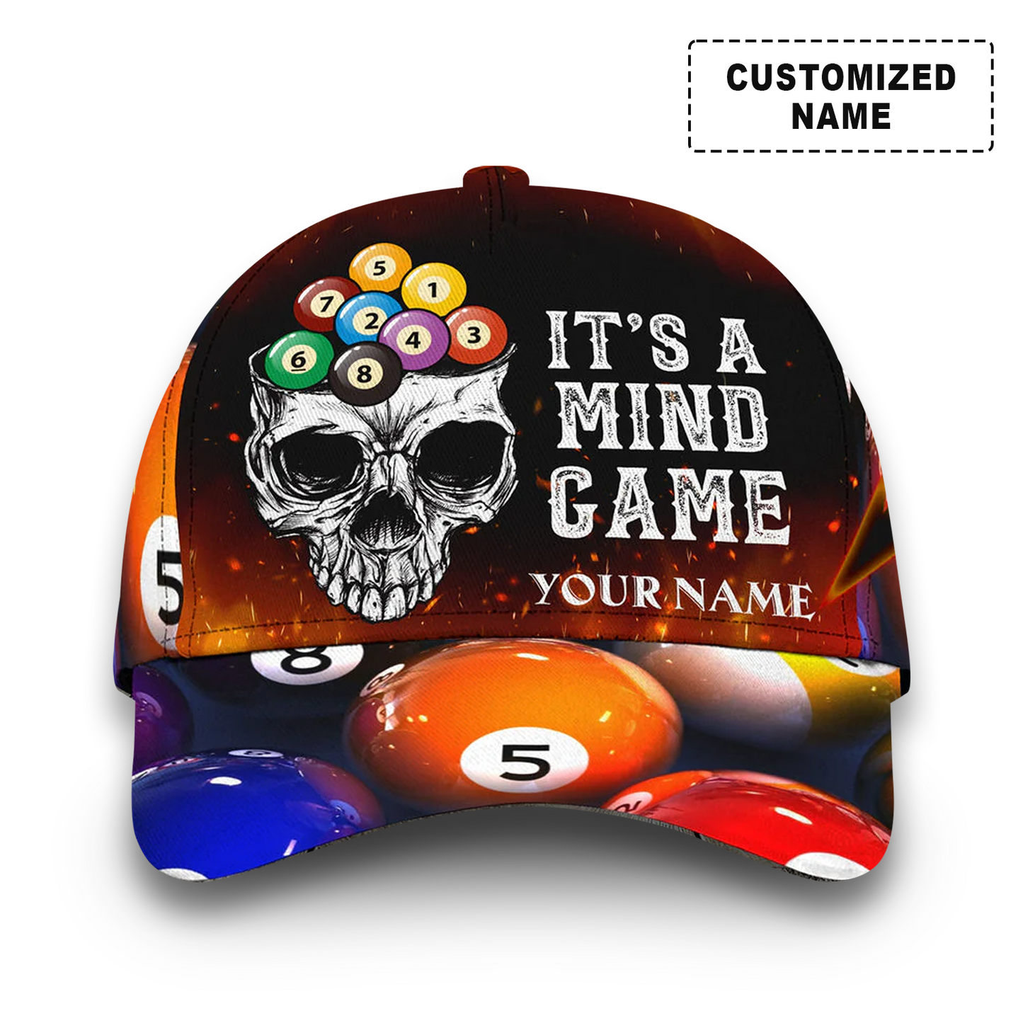 Customized Billiards Hat, Skull Billiards It's A Mind Game Red Classic Caps, Perfect Gift For Billiard Players, Team