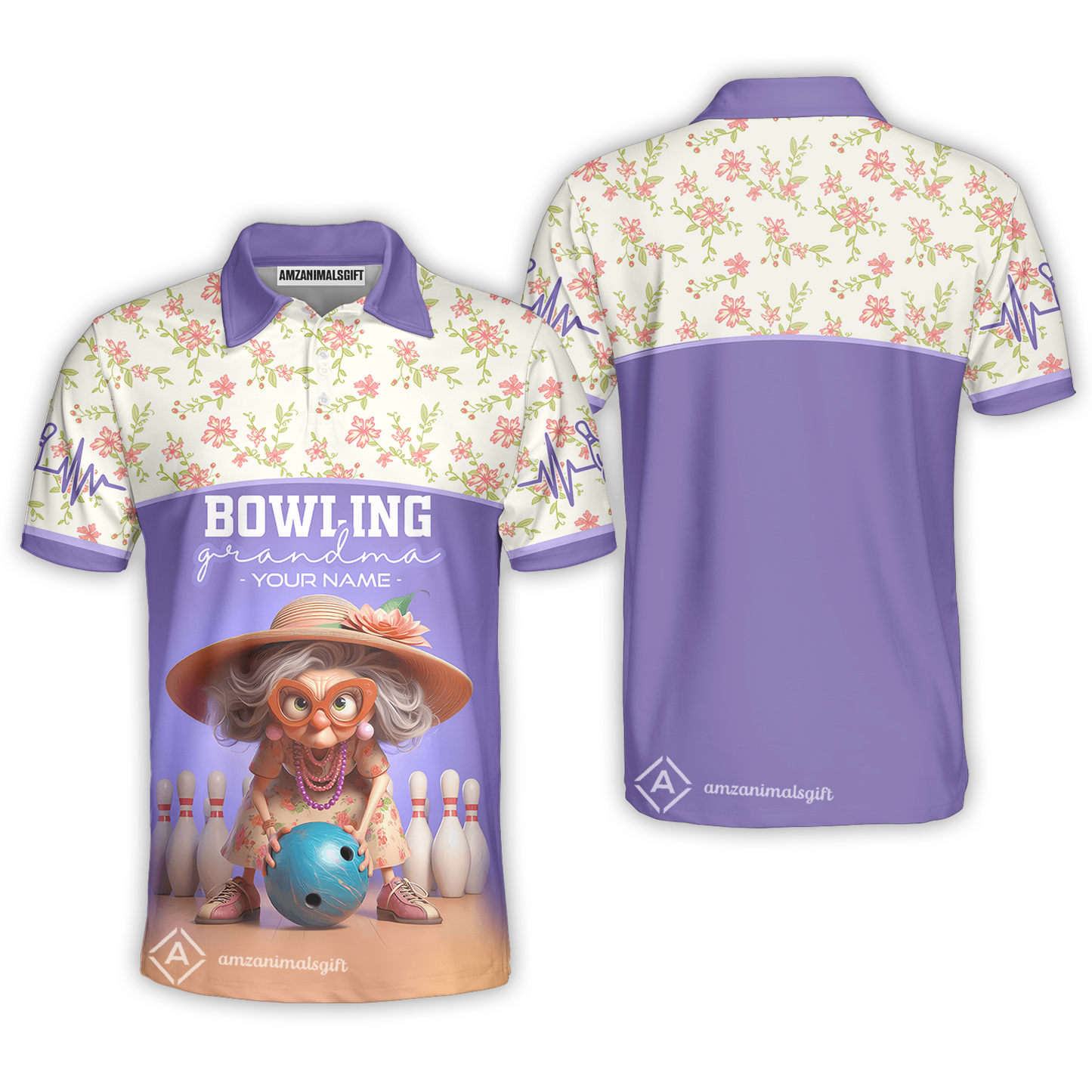 Customized Bowling Grandma Polo Shirt, Bowling Grandma Purple Style Personalized Name Polo Shirt For Grandmother