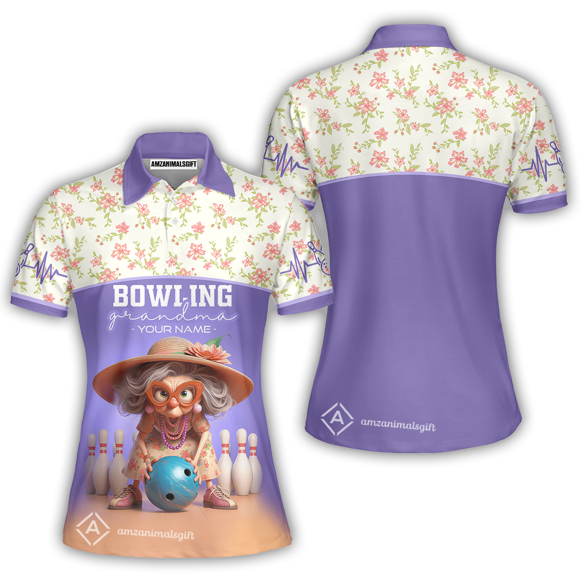 Customized Bowling Grandma Women Polo Shirt, Bowling Grandma Purple Style Personalized Name Polo Shirt For Grandmother