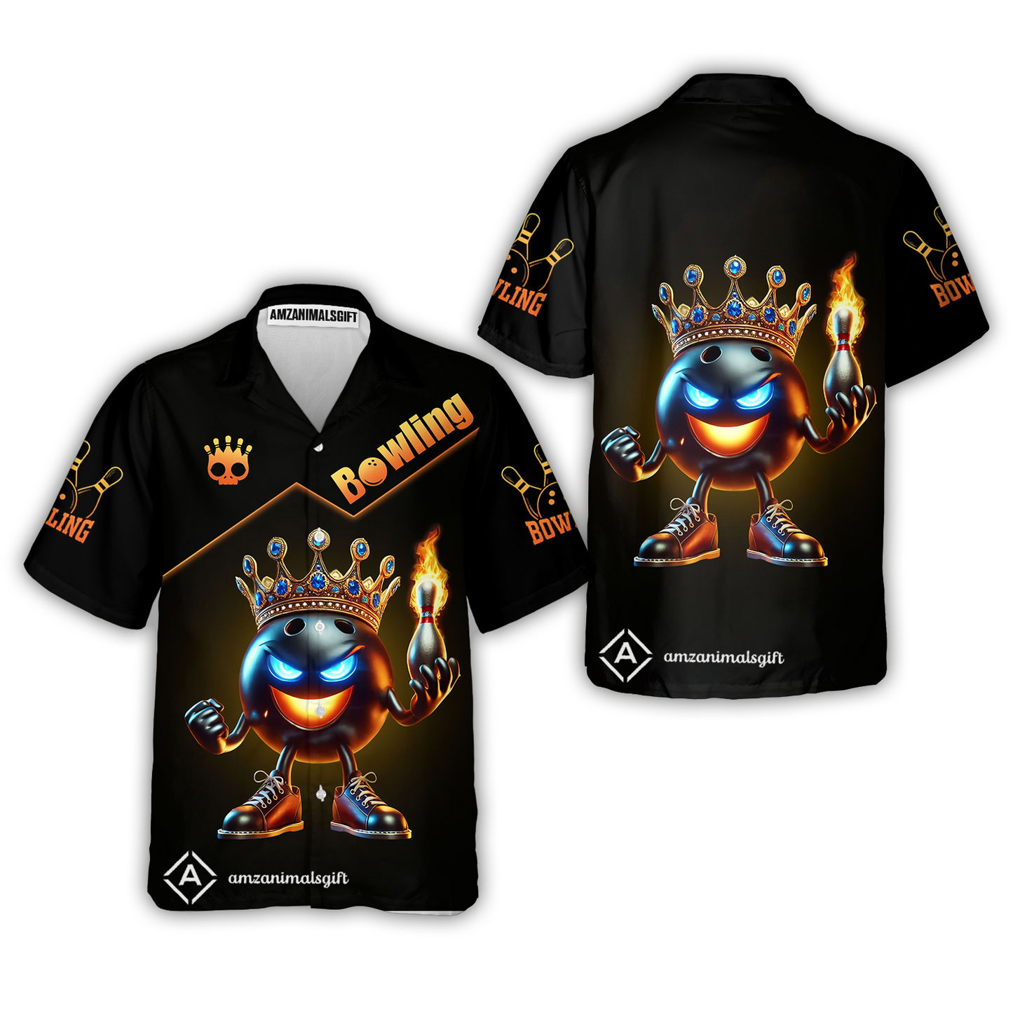 Customized Bowling Team Button Up Shirt King Of Bowling Fire Custom Name And Team Name Hawaiian Shirt For Bowlers