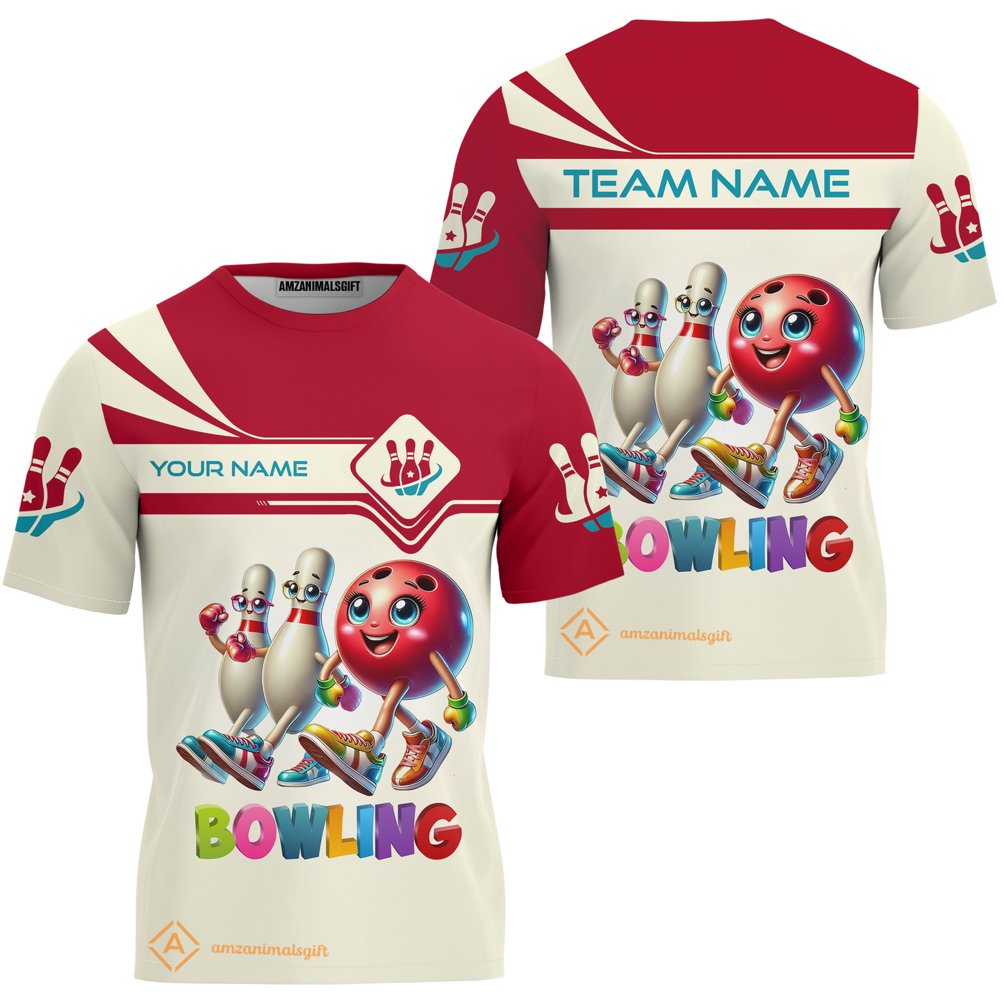Customized Bowling Team T-Shirt, Bowling Ball and Pins Together T-Shirt Uniform For Bowlers, Bowling Team