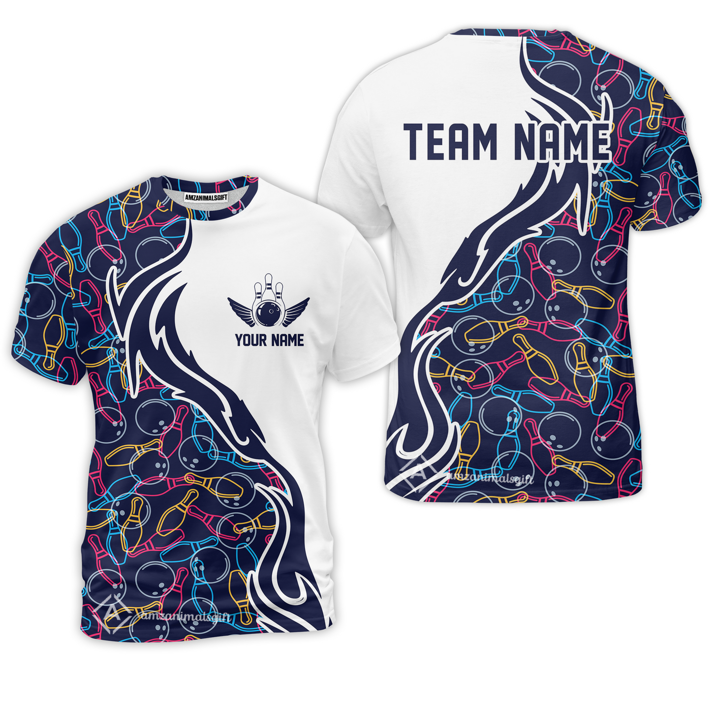 Customized Bowling Button Up Shirt, Skittles And Balls Outline Bowling Pattern Hawaiian Shirt Custom Name For Bowlers