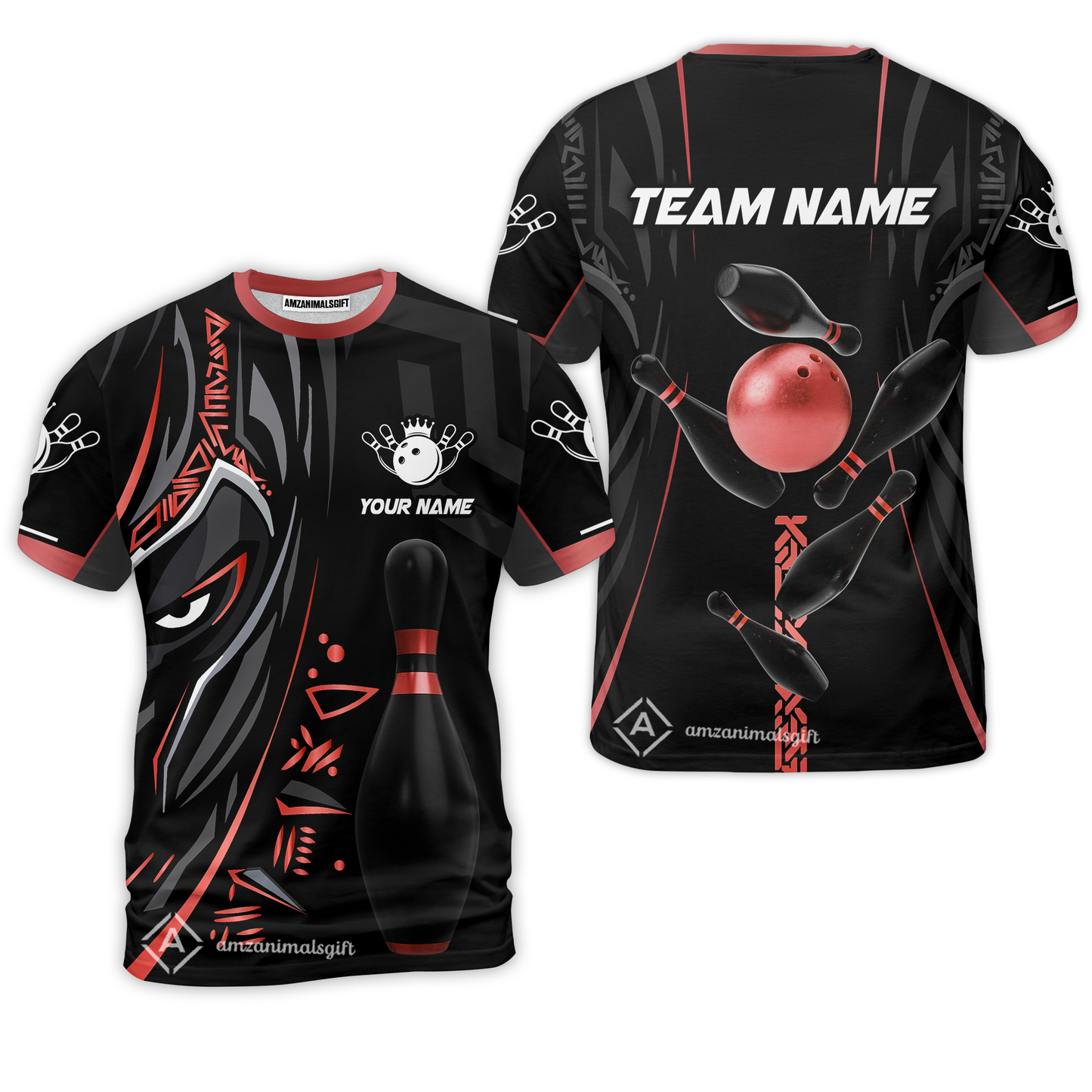 Customized Bowling Team T-Shirts Ball & Pins Black Panther, Personalized Name Multicolor Hawaiian Shirt For Bowlers