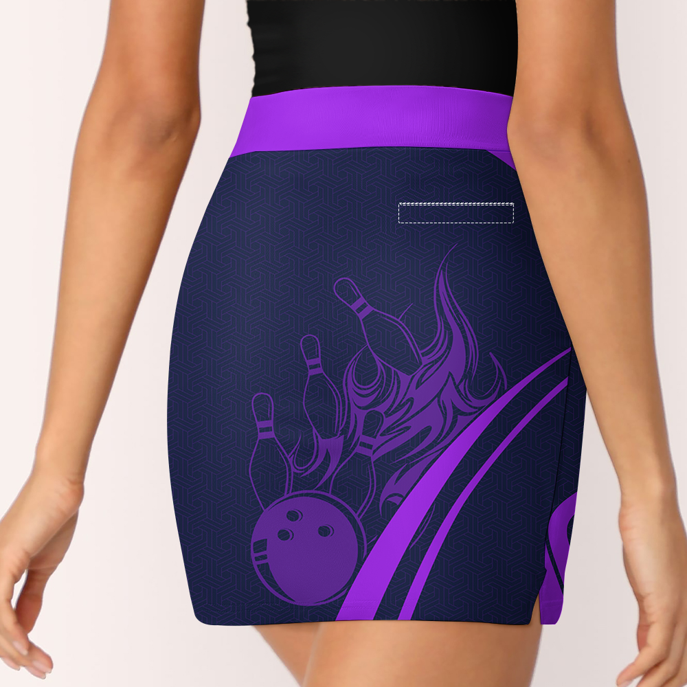 Customized Bowling Trouser Skirts With Shorts Underneath, Flame Bowling Multicolor Skorts With Pockets