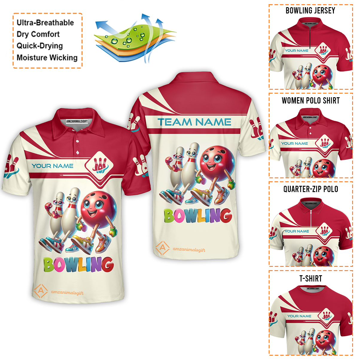 Customized Bowling Unisex Polo Shirt, Bowling Ball and Pins Together Polo Shirt Uniform For Bowlers, Bowling Team