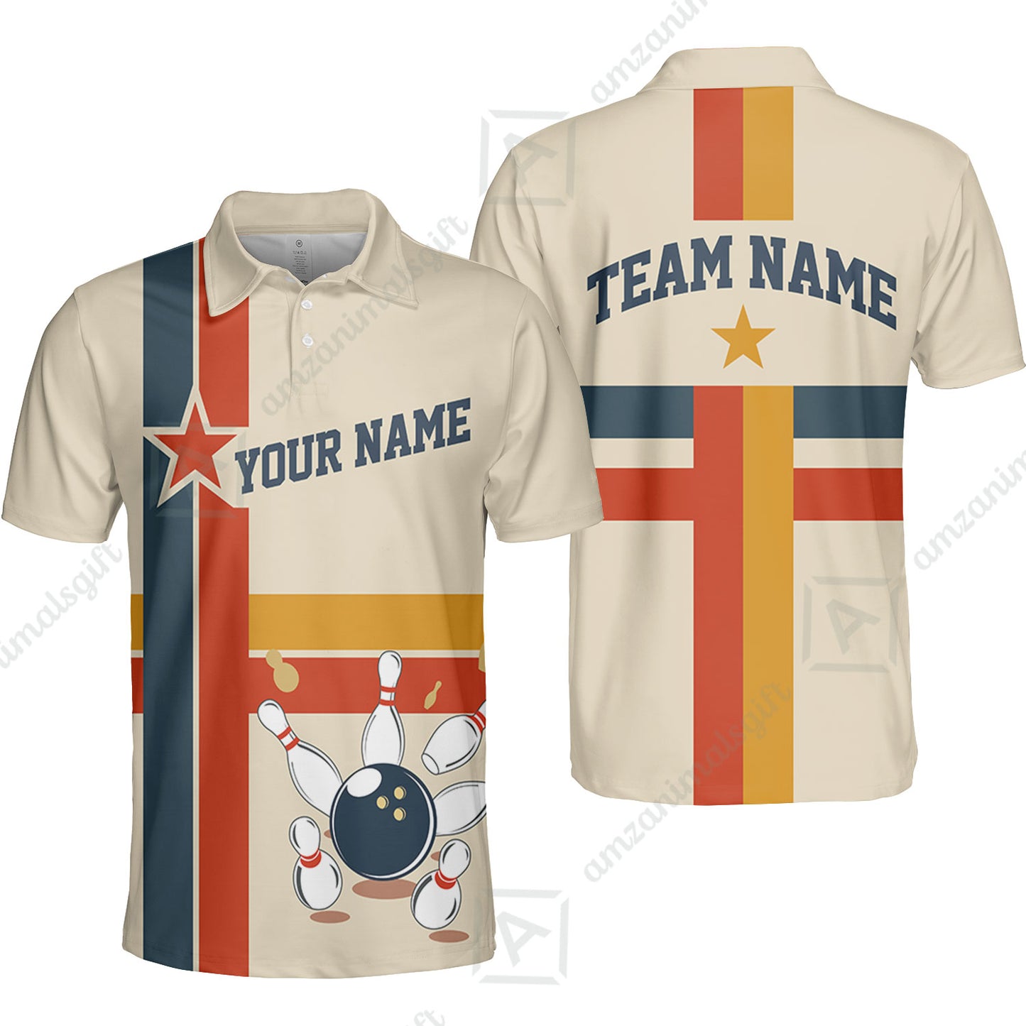 Customized Bowling Unisex Polo Shirt, Vintage Americana Bowling Style Polo Shirt For Bowling Team, Bowlers