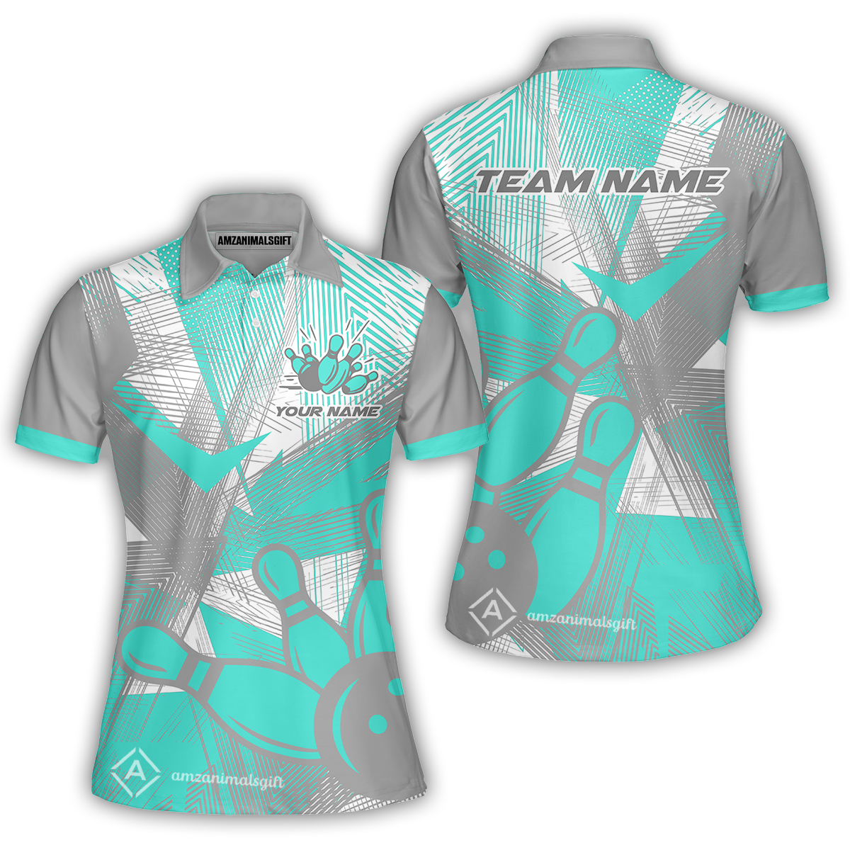 Customized Bowling Women Polo Shirt, Bowling Ball And Pins Esports Pattern Women Polo Shirt Uniform For Bowlers