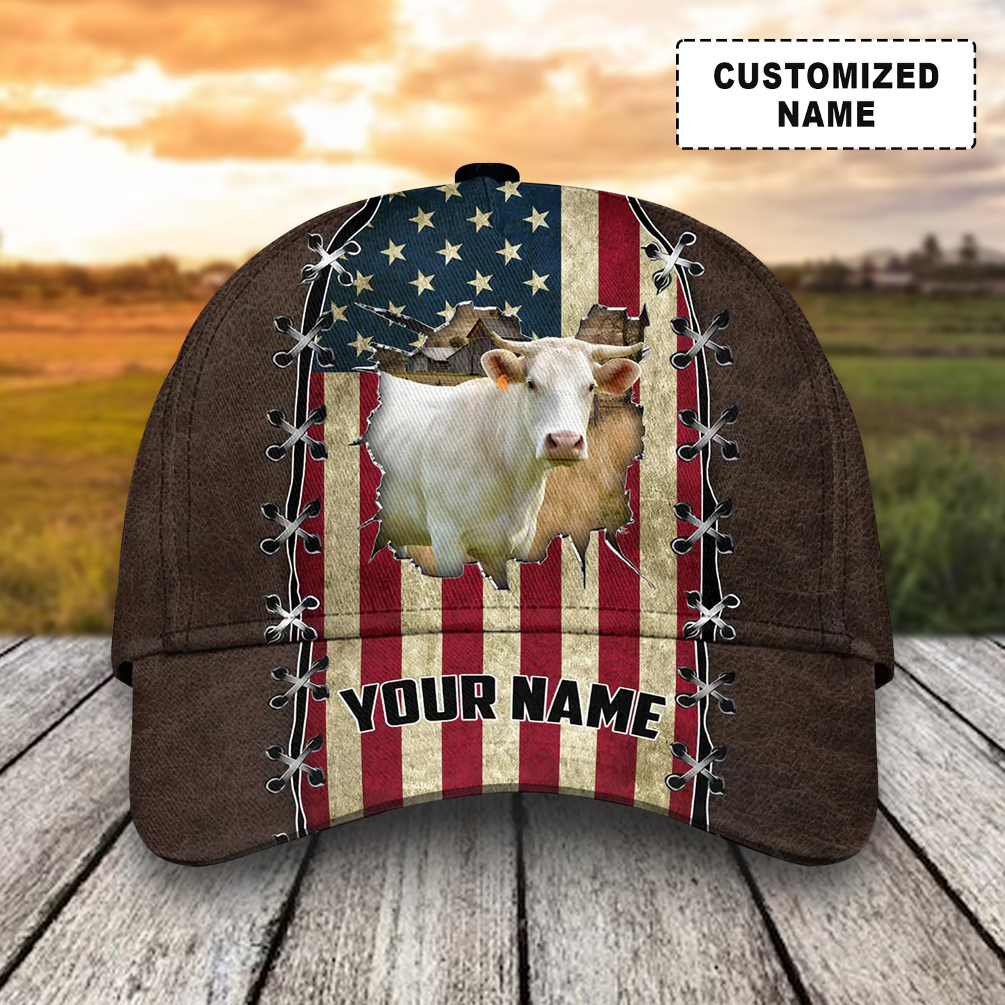 Customized Charolais Cattle Caps Hat, Charolais Cattle And American Flag Hats, Farm Hat For Men Women July 4th