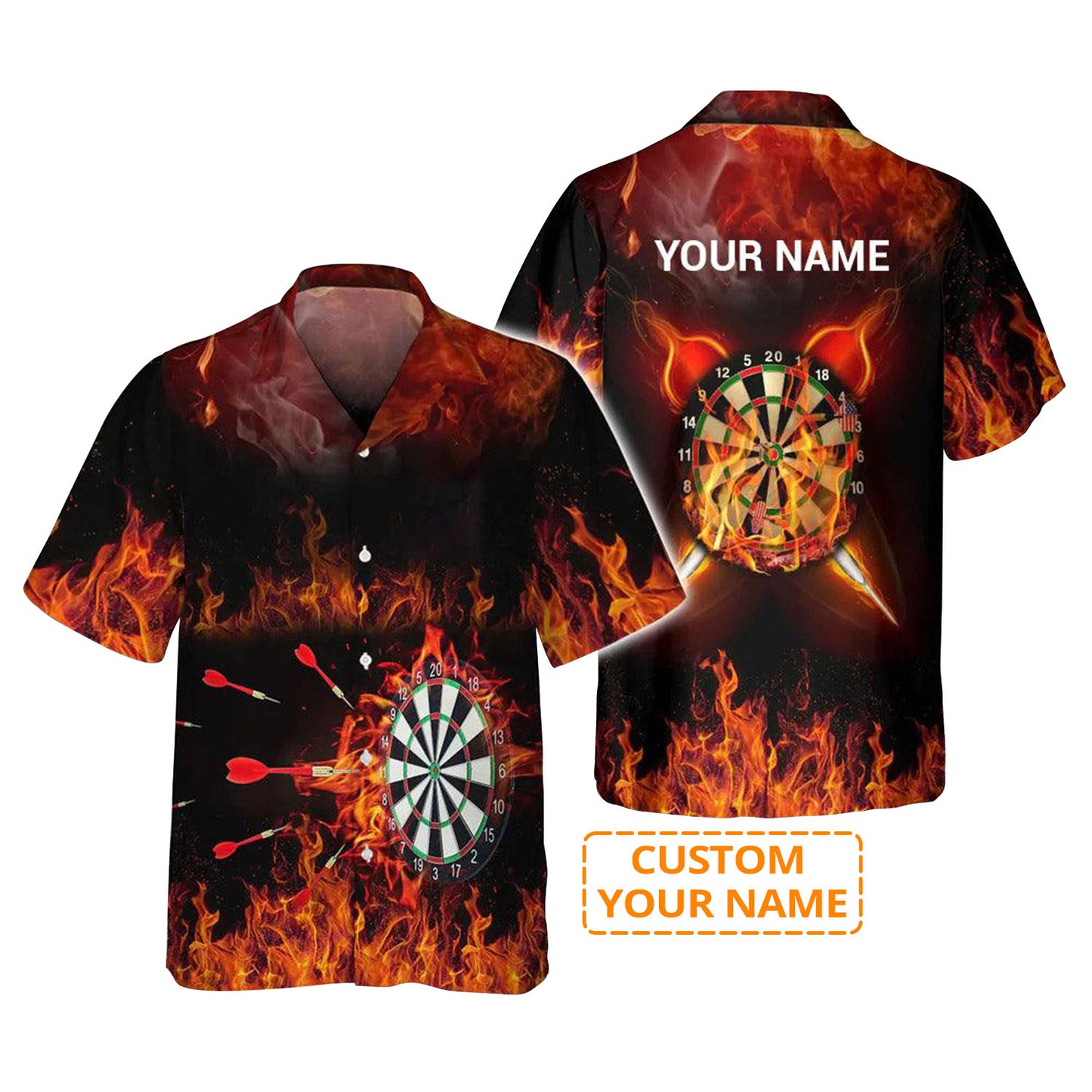 Customized Darts Hawaiian Shirt, Darts Flame Personalized Name Hawaiian Shirt For Men - Perfect Gift For Darts Lovers, Darts Players