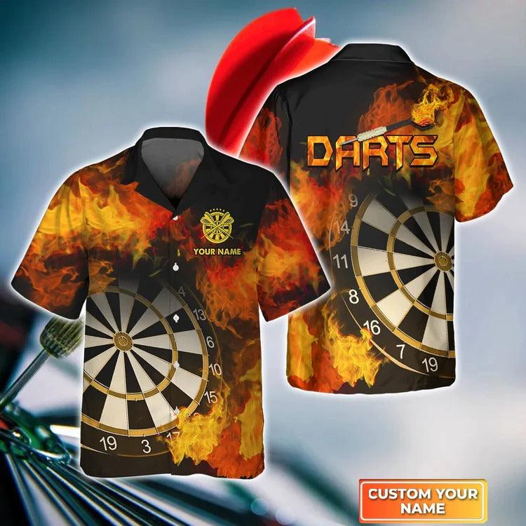 Customized Darts Hawaiian Shirt, Wolf And Darts Flame, Personalized Name Hawaiian Shirt For Men - Perfect Gift For Darts Lovers, Darts Players - Amzanimalsgift