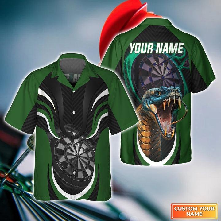 Customized Darts Hawaiian Shirts, Green Bullseye Dartboard Personalized King Cobra And Darts Aloha Shirts - Gift For Darts Lovers, Darts Players - Amzanimalsgift