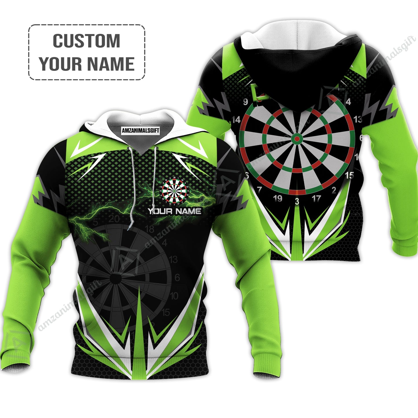 Darts Custom Name Men Polo Shirt, Green Darts Lightning Personalized Men Polo Shirt Gift For Darts Lovers, Friend, Darts Team Player