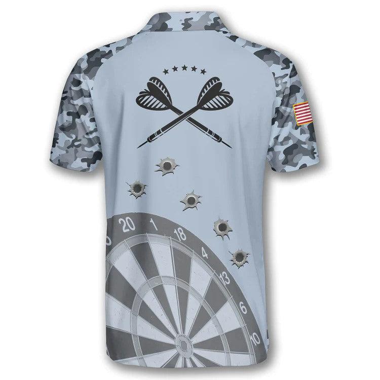 Customized Darts Polo Shirt, Darts Grey Camouflage Gun Holes, Personalized Name Polo Shirt For Men - Perfect Gift For Darts Lovers, Darts Players - Amzanimalsgift