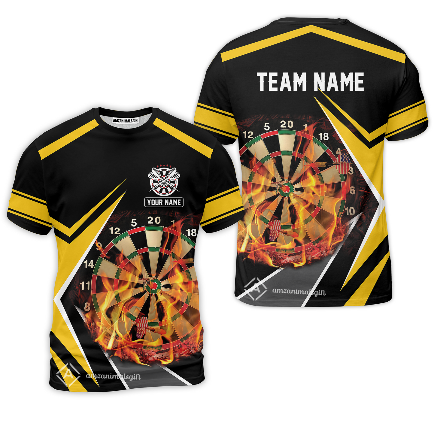 Customized Darts Team T-Shirt, Dartboard In Flame Shirt Personalized Name And Team Name For Darts League, Darts Team