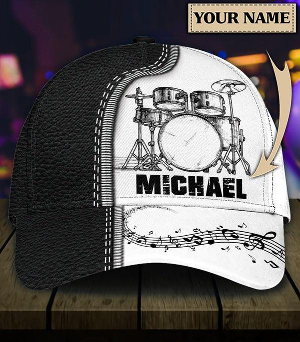 Customized Drum Classic Cap, Drum In Leather Pattern, Personalized Drum Classic Cap For Men - Perfect Gift For Drum Lovers, Music Lovers, Drummer - Amzanimalsgift