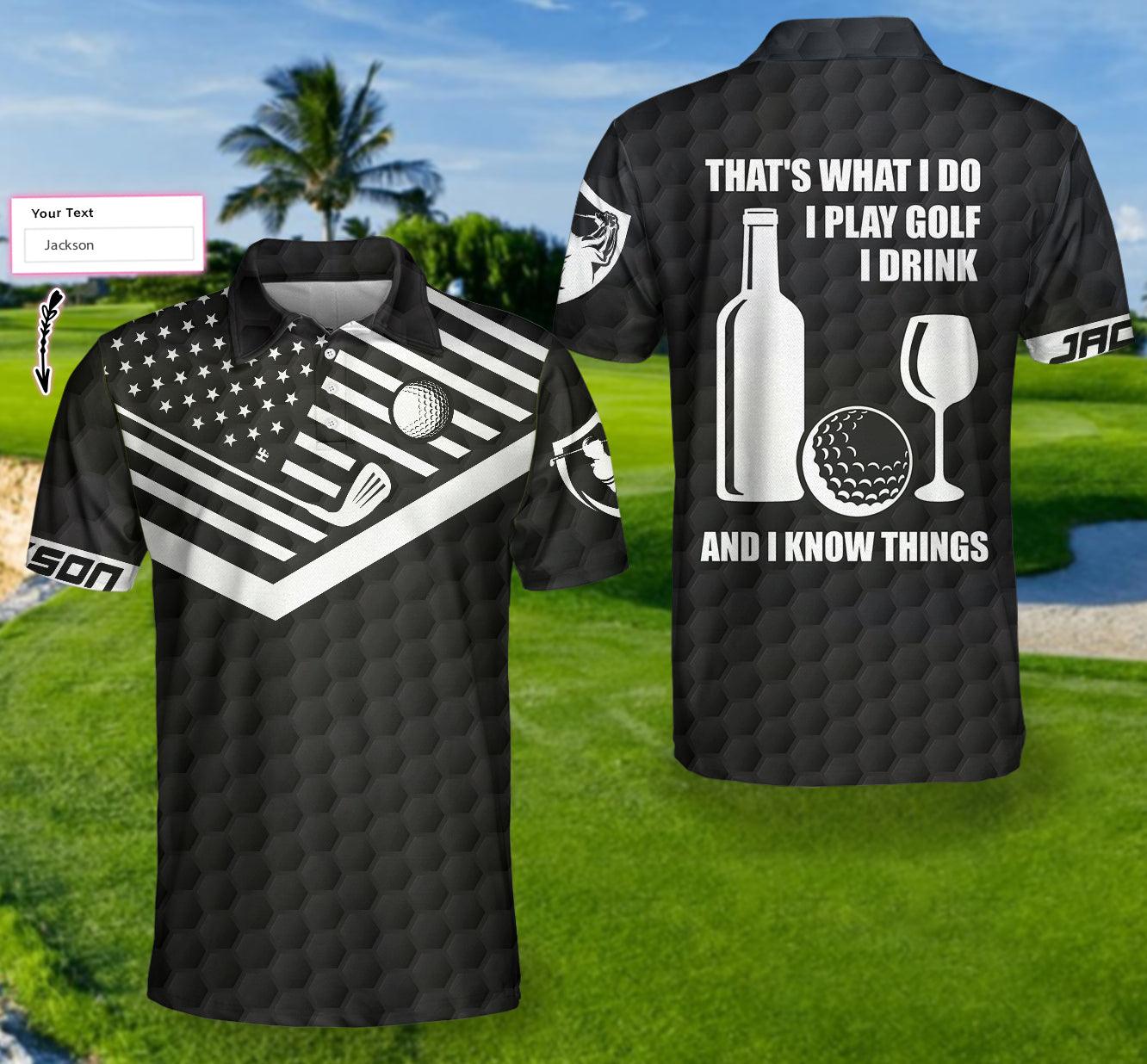 Customized Golf Polo Shirt, Custom Golfing And Drinking Polo Shirt, Personalized Black American Flag Golf Shirt - Perfect Gift For Men, Golf Lovers - Amzanimalsgift