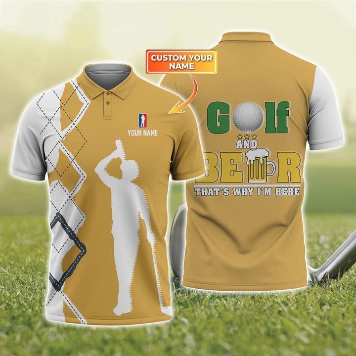 Customized Golf Polo Shirt, Golf And Beer I'm Here Personalized Name Polo Shirt For Men - Perfect Gift For Golf Lovers, Golfers - Amzanimalsgift