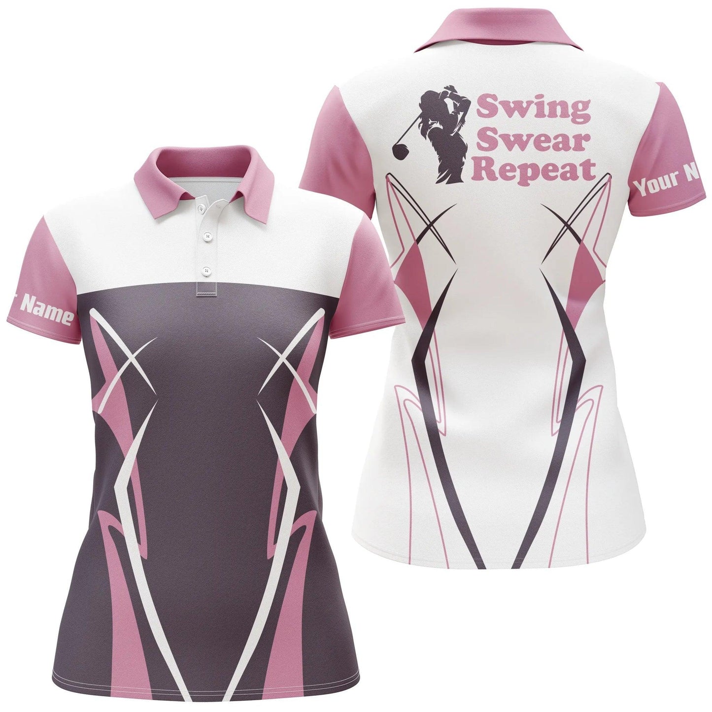 Customized Golf Women Polo Shirt, Personalized Swing Swear Drink Repeat Golf Polo Shirts - Perfect Gift For Ladies, Golf Lovers, Golfers - Amzanimalsgift