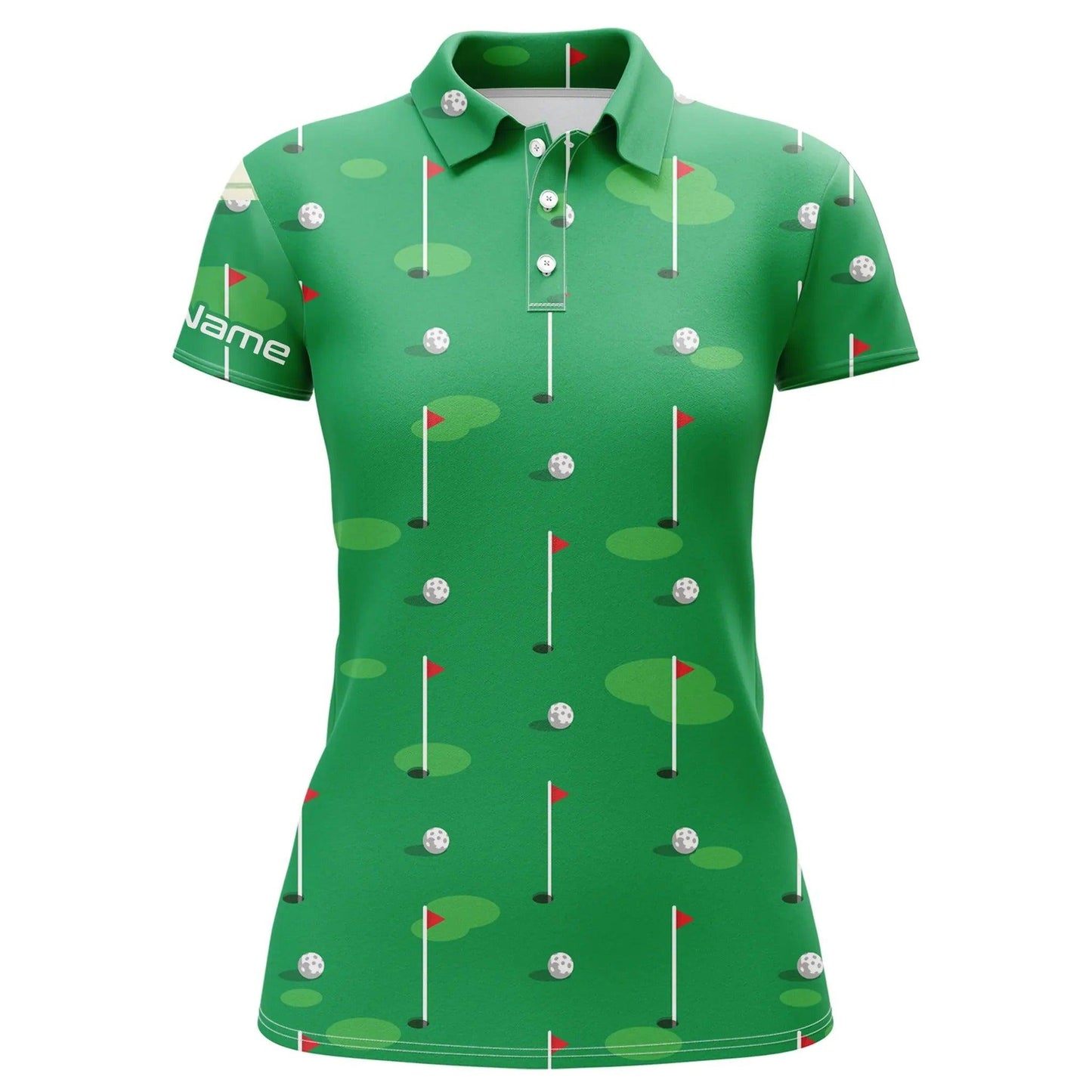 Customized Golf Women Polo Shirts, Flag And Balls Green Golf Course Pattern Personalized Polo Shirts - Perfect Gift For Ladies, Golf Lovers, Golfers - Amzanimalsgift