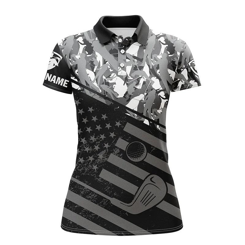 Customized Golf Women Polo Shirts, Personalized Black American Flag Patriotic Green Camo Shirts - Perfect Gift For Ladies, Golf Lovers, Golfers - Amzanimalsgift