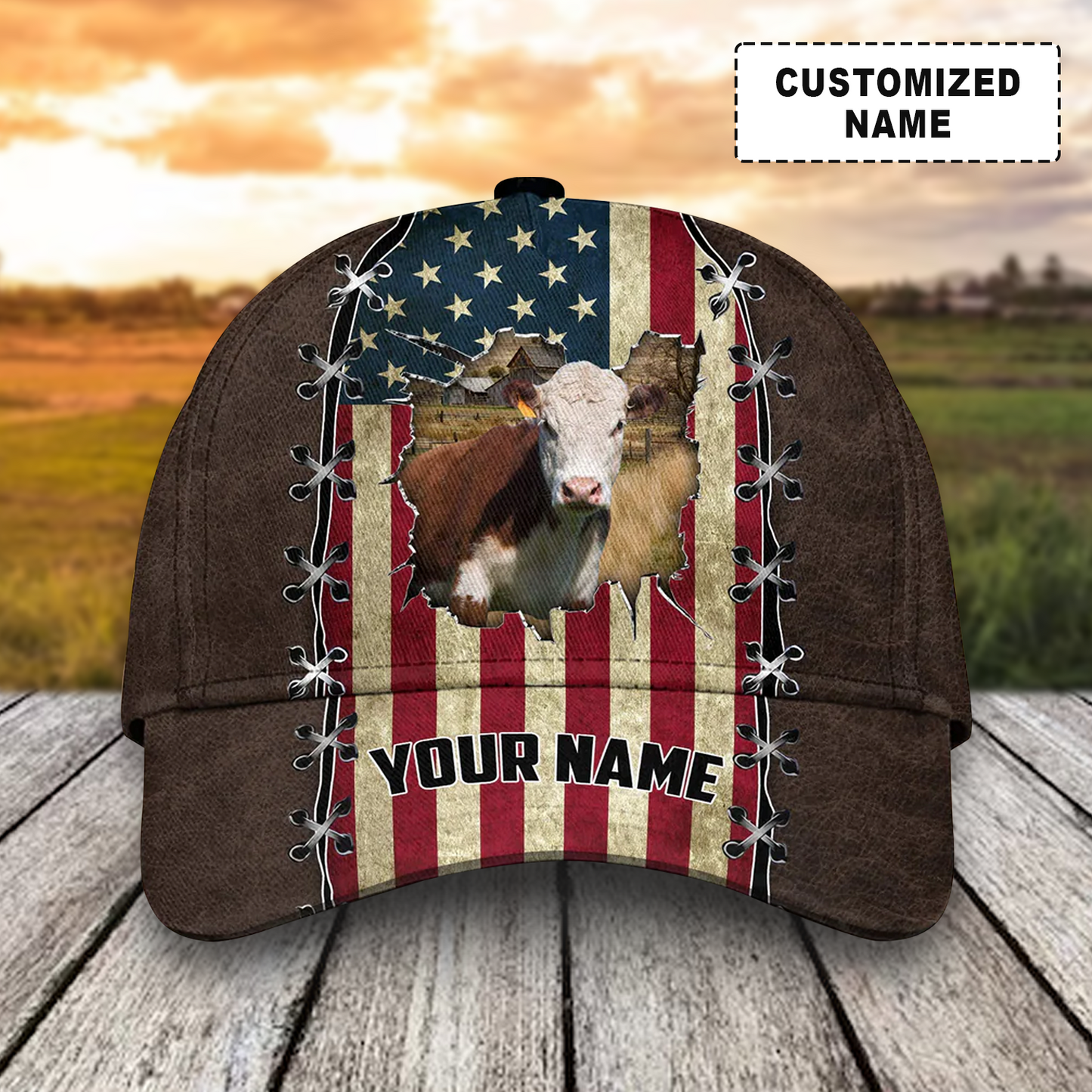 Customized Hereford Cattle Cow Caps, Hereford And American Flag Hats, Best Dairy Farm Hat For Men Women Farmer