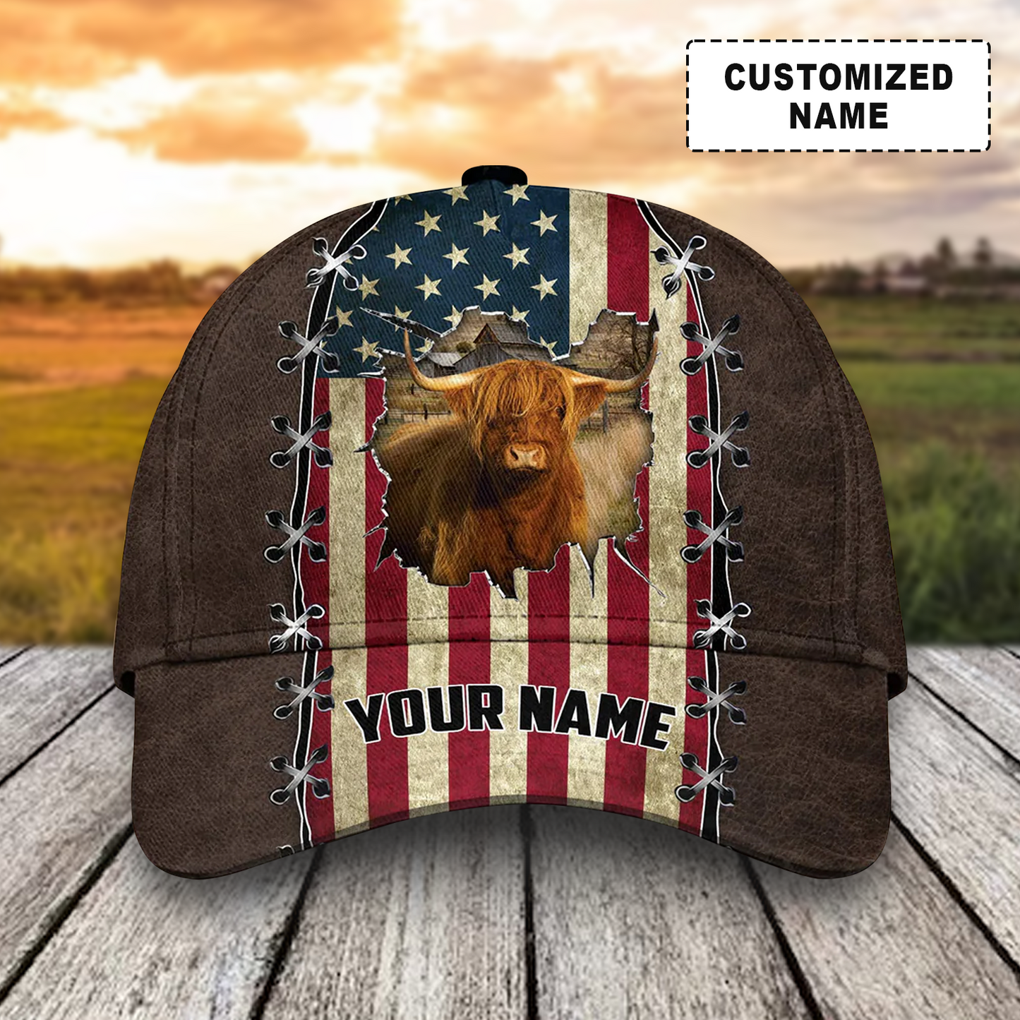 Customized Highland Cattle Cow Caps, Highland Cattle And American Flag Hats, Best Dairy Farm Hat For Men Women Farmer