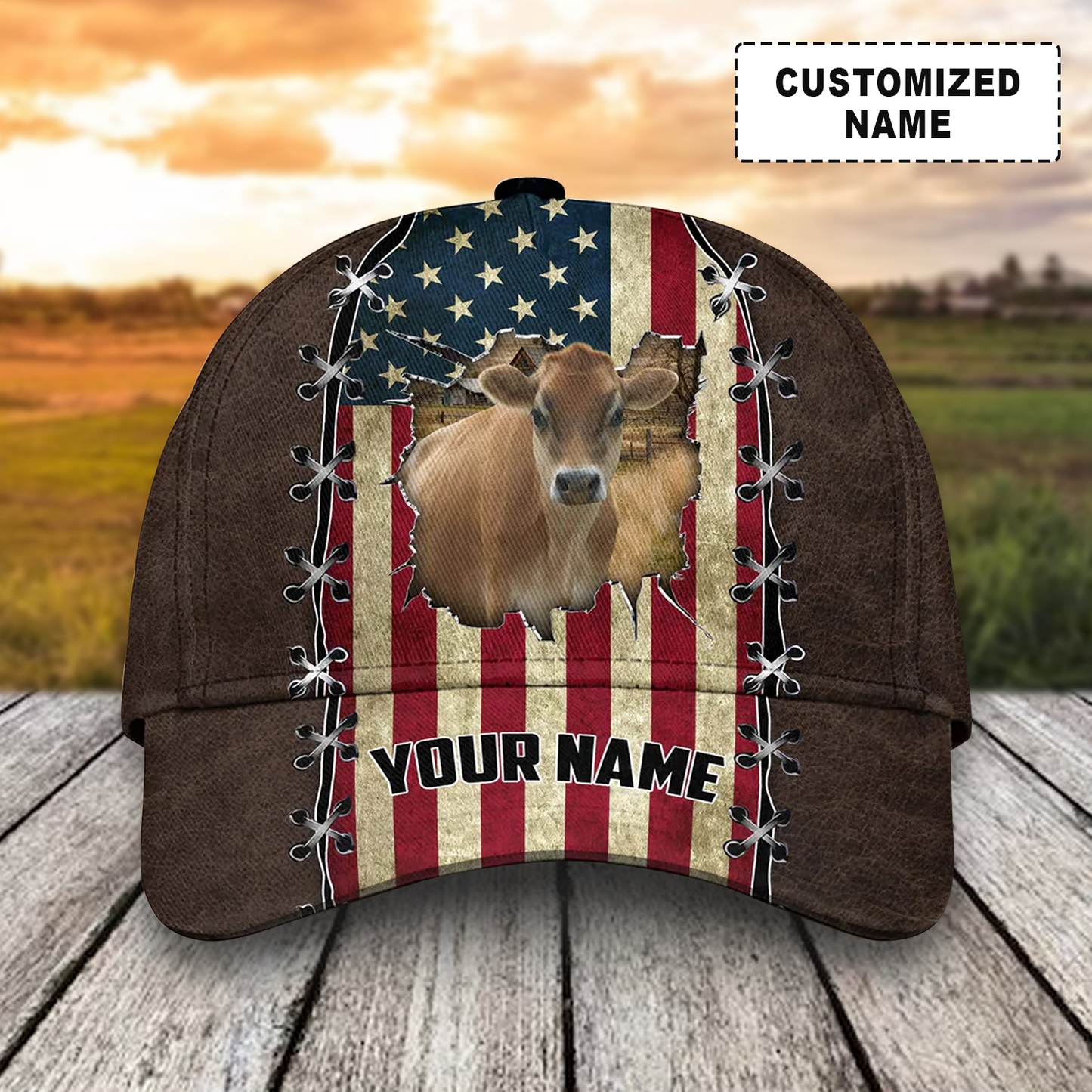 Customized Jersey Cattle Cow Caps, Jersey Cattle And American Flag Hats, Best Dairy Farm Hat For Men Women Farmer